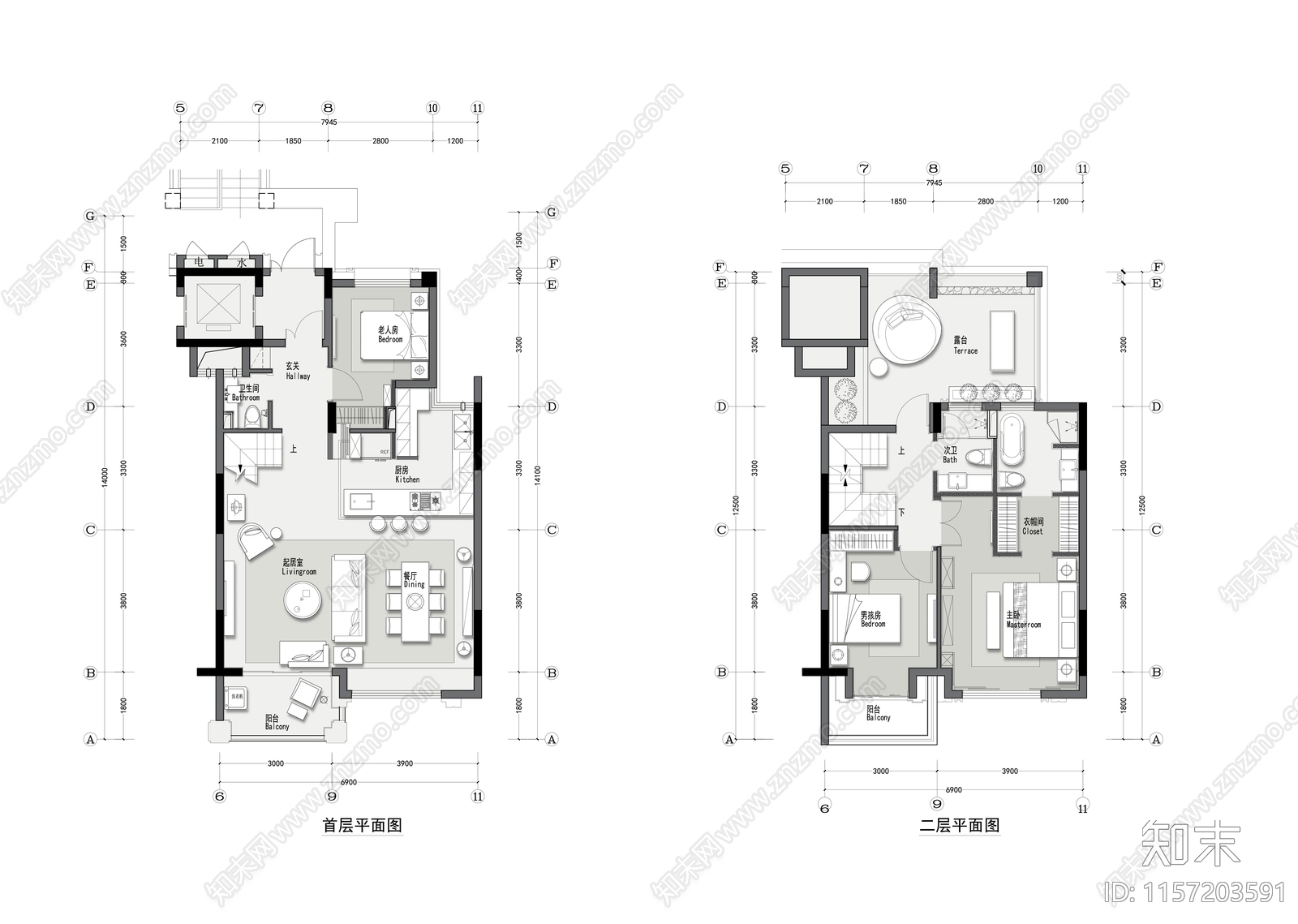 叠墅平面布置图cad施工图下载【ID:1157203591】