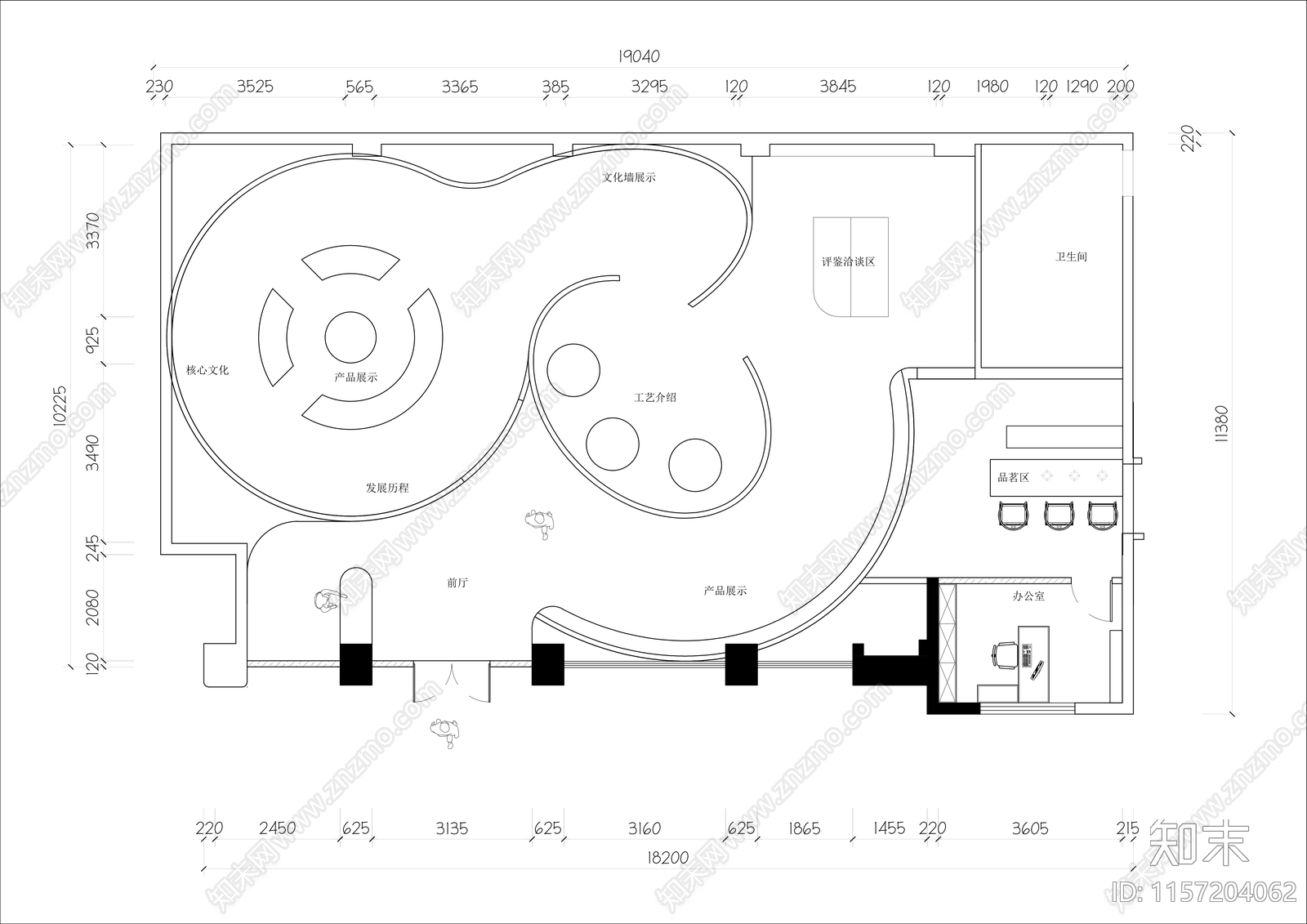 200㎡现代产品展厅平面布置图cad施工图下载【ID:1157204062】