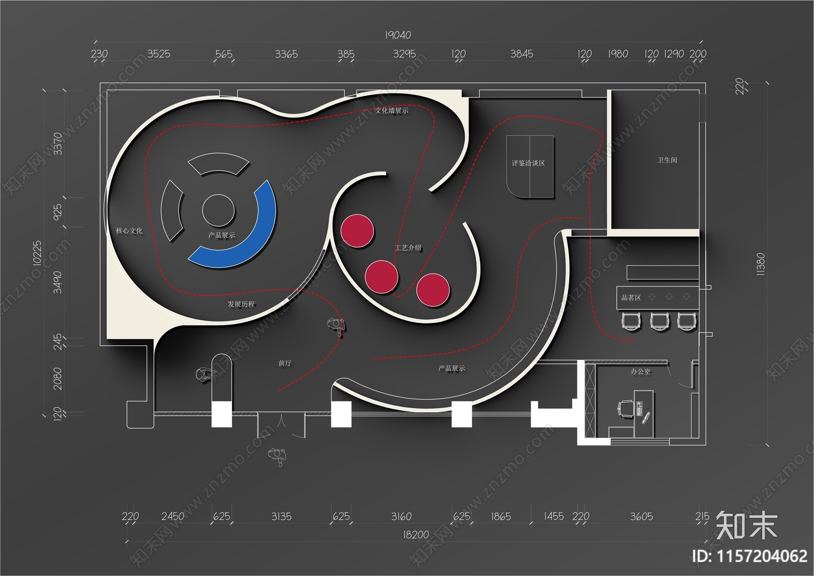 200㎡现代产品展厅平面布置图cad施工图下载【ID:1157204062】