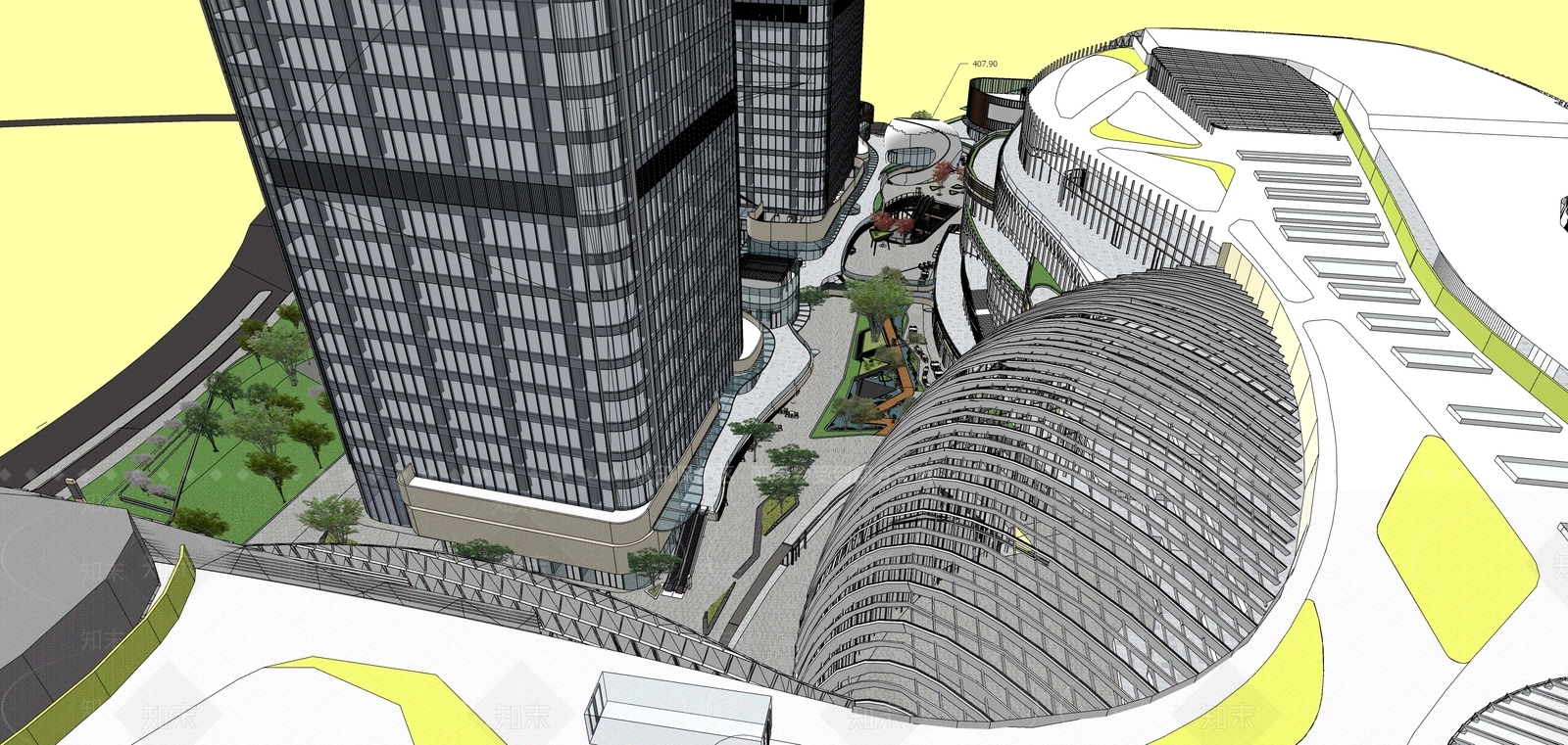 现代商场建筑SU模型下载【ID:1157454974】