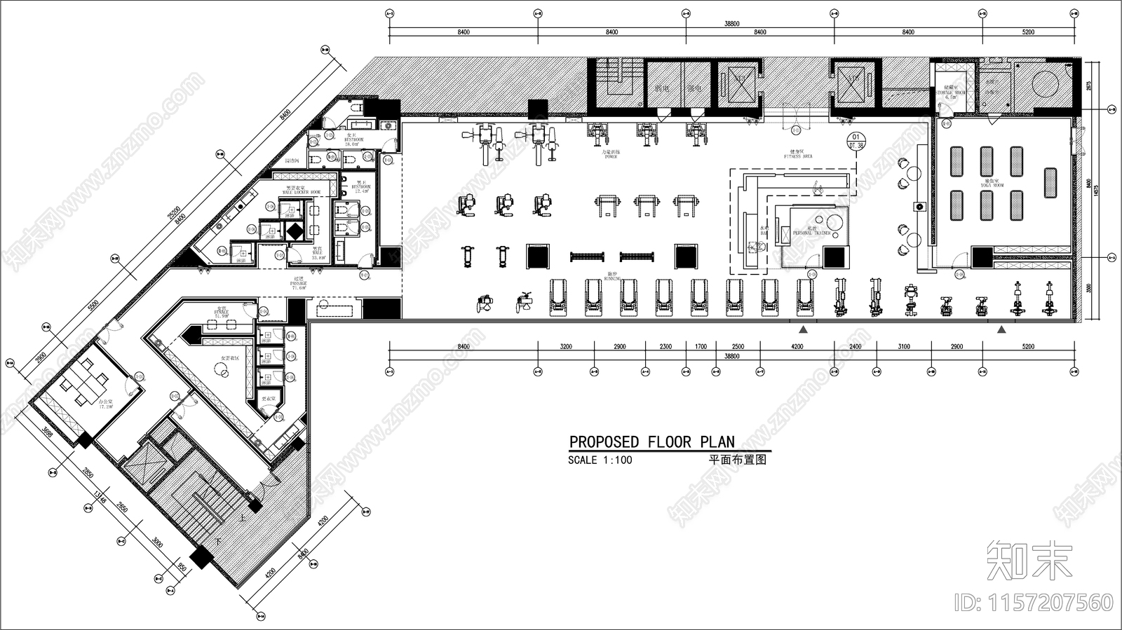 现代健身房室内设计ca施工图下载【ID:1157207560】