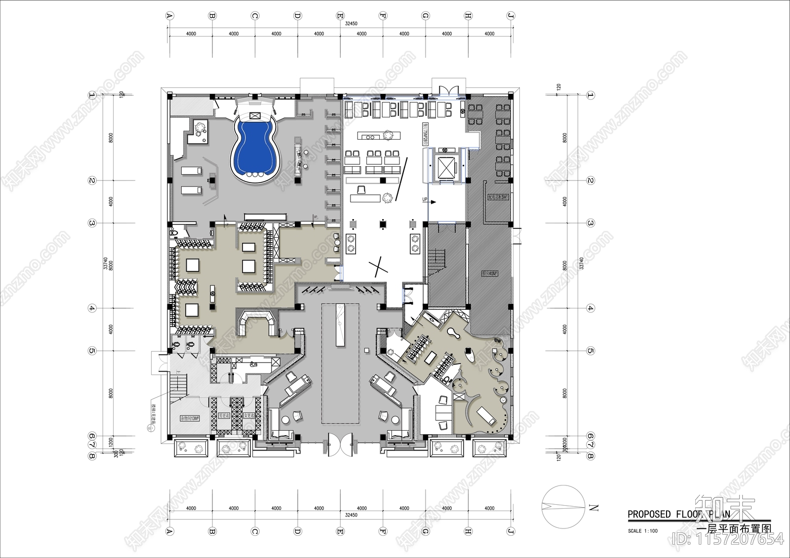 3500㎡三层桑拿会所洗浴中心平面布置图施工图下载【ID:1157207654】
