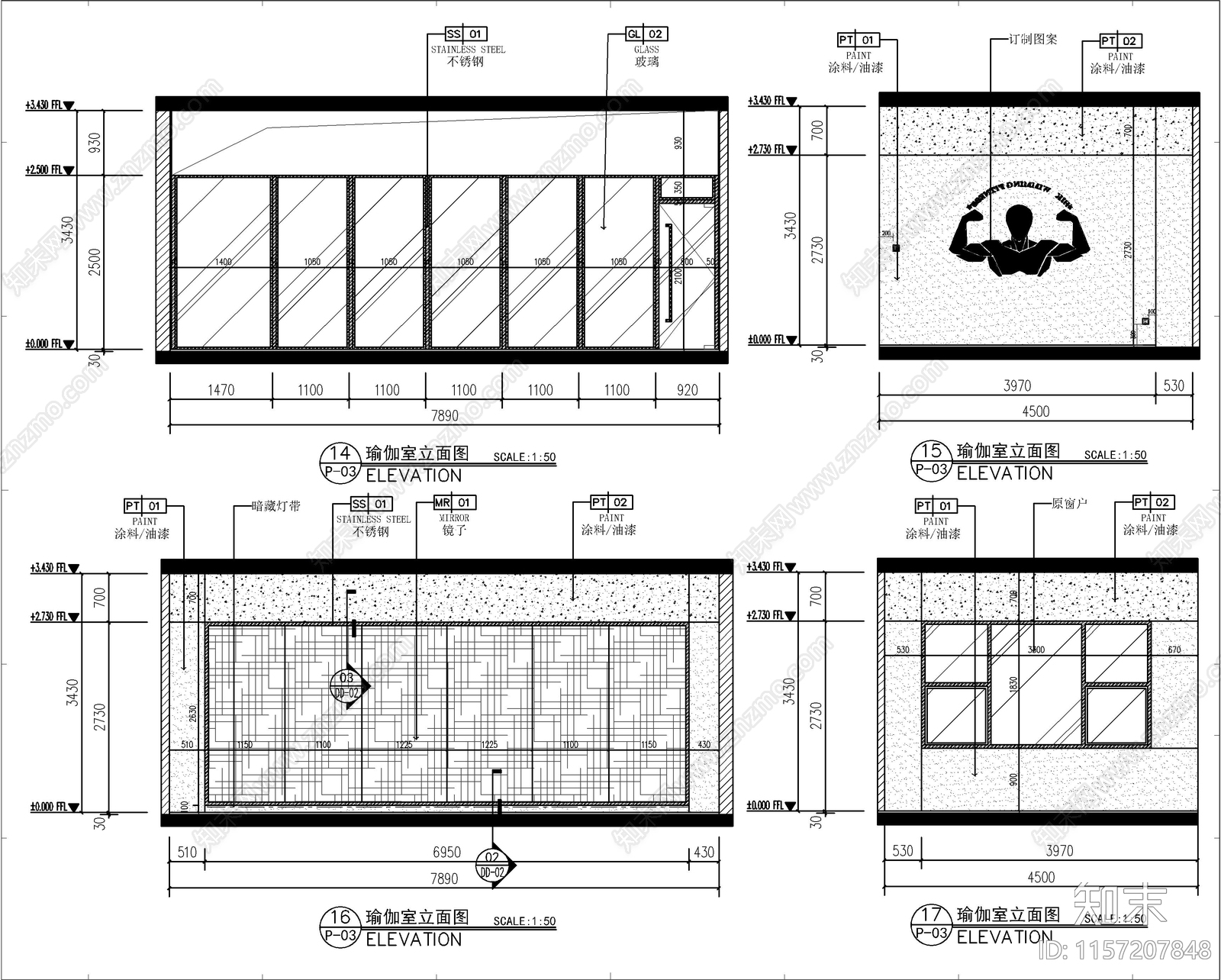 现代健身房室内设计ca施工图下载【ID:1157207848】