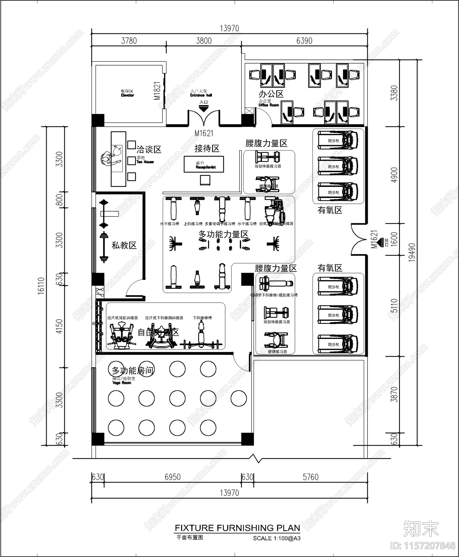 现代健身房室内设计ca施工图下载【ID:1157207848】