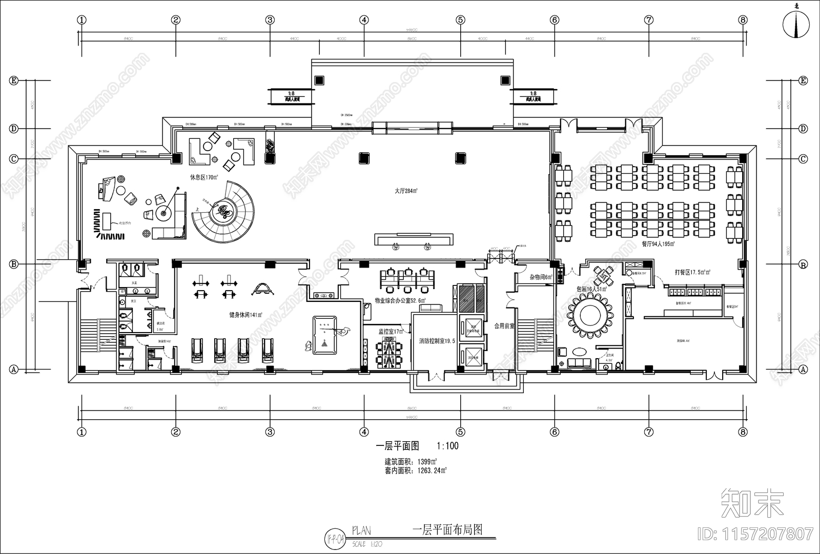 现代健身房室内设计cacad施工图下载【ID:1157207807】