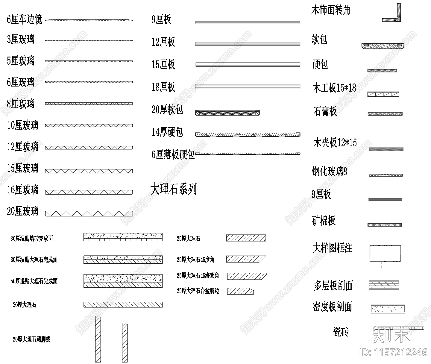 车边境玻璃大理石多层板密度板瓷砖节点专用动态图块cad施工图下载【ID:1157212246】