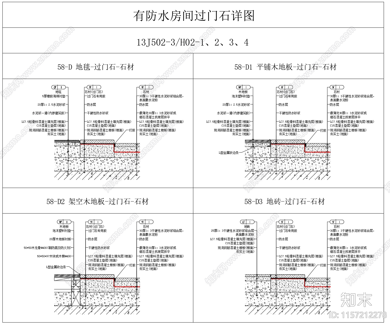 有防水房间过门石详图动态图块cad施工图下载【ID:1157212278】