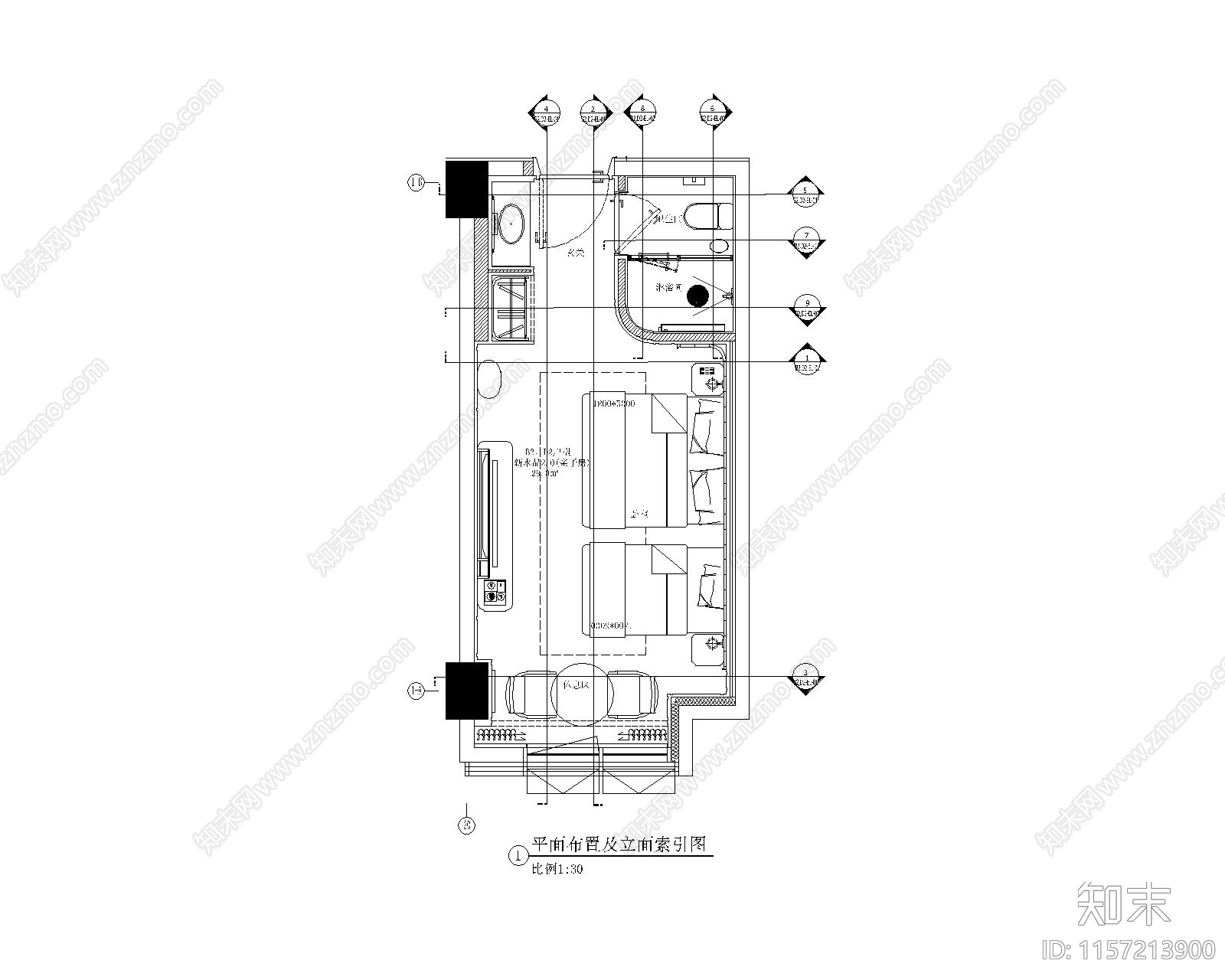 某酒店cad施工图下载【ID:1157213900】