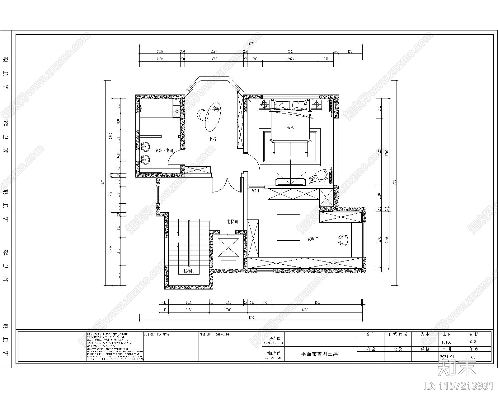 北欧别墅家装平cad施工图下载【ID:1157213931】