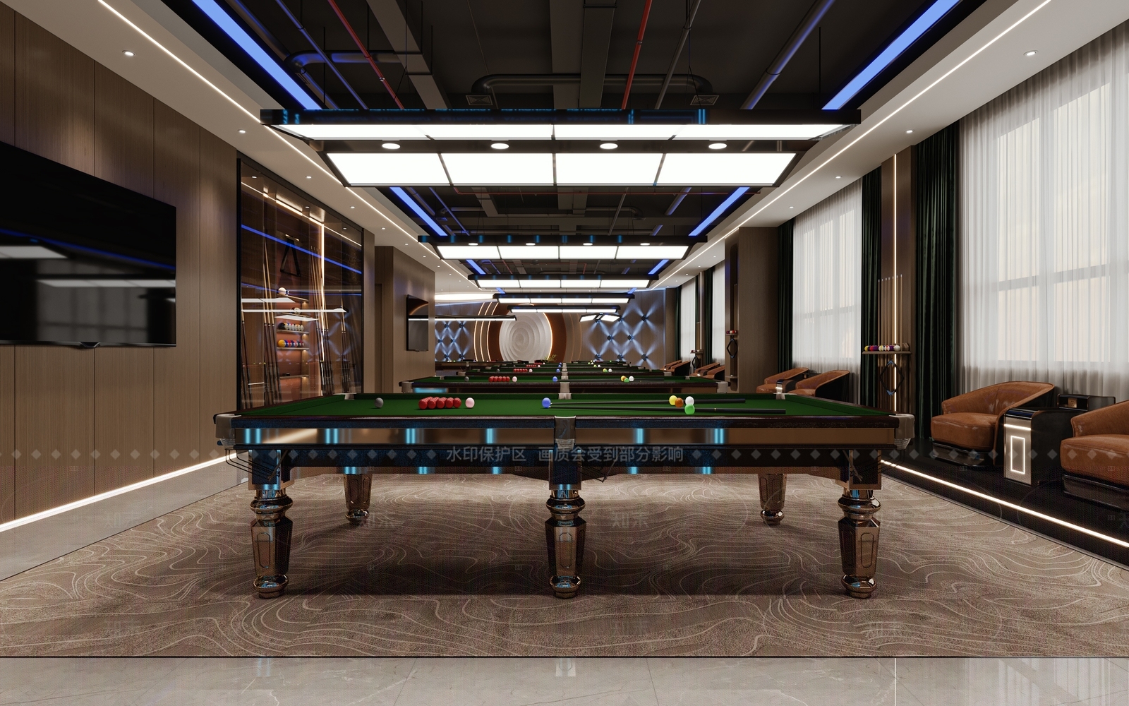 现代台球室3D模型下载【ID:1214380487】