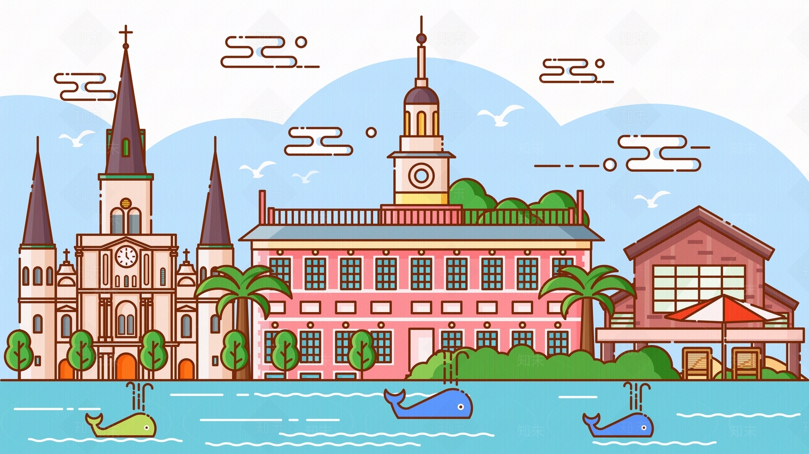 卡通建筑壁画贴图下载【ID:1157222225】