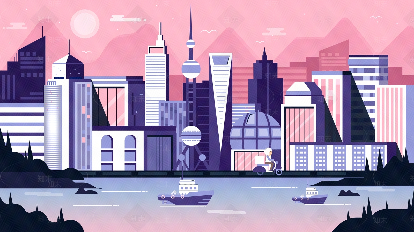 卡通建筑壁画贴图下载【ID:1157222363】