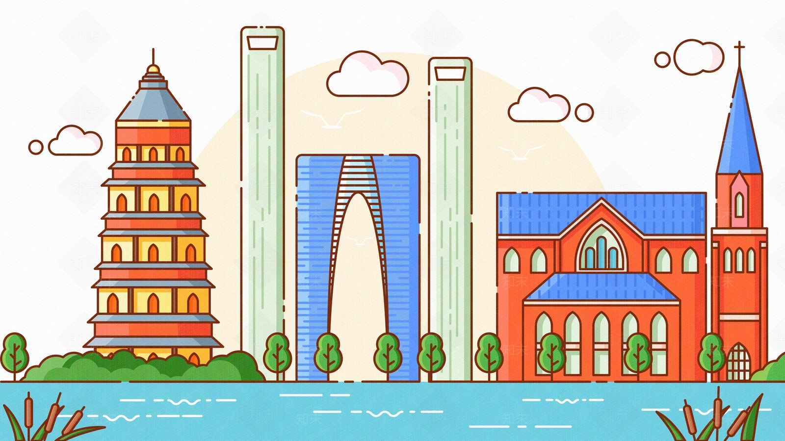 卡通建筑壁画贴图下载【ID:1157222306】