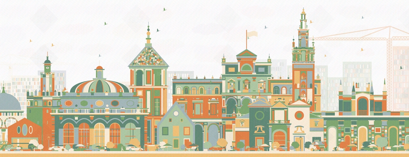 卡通建筑壁画贴图下载【ID:1157224628】