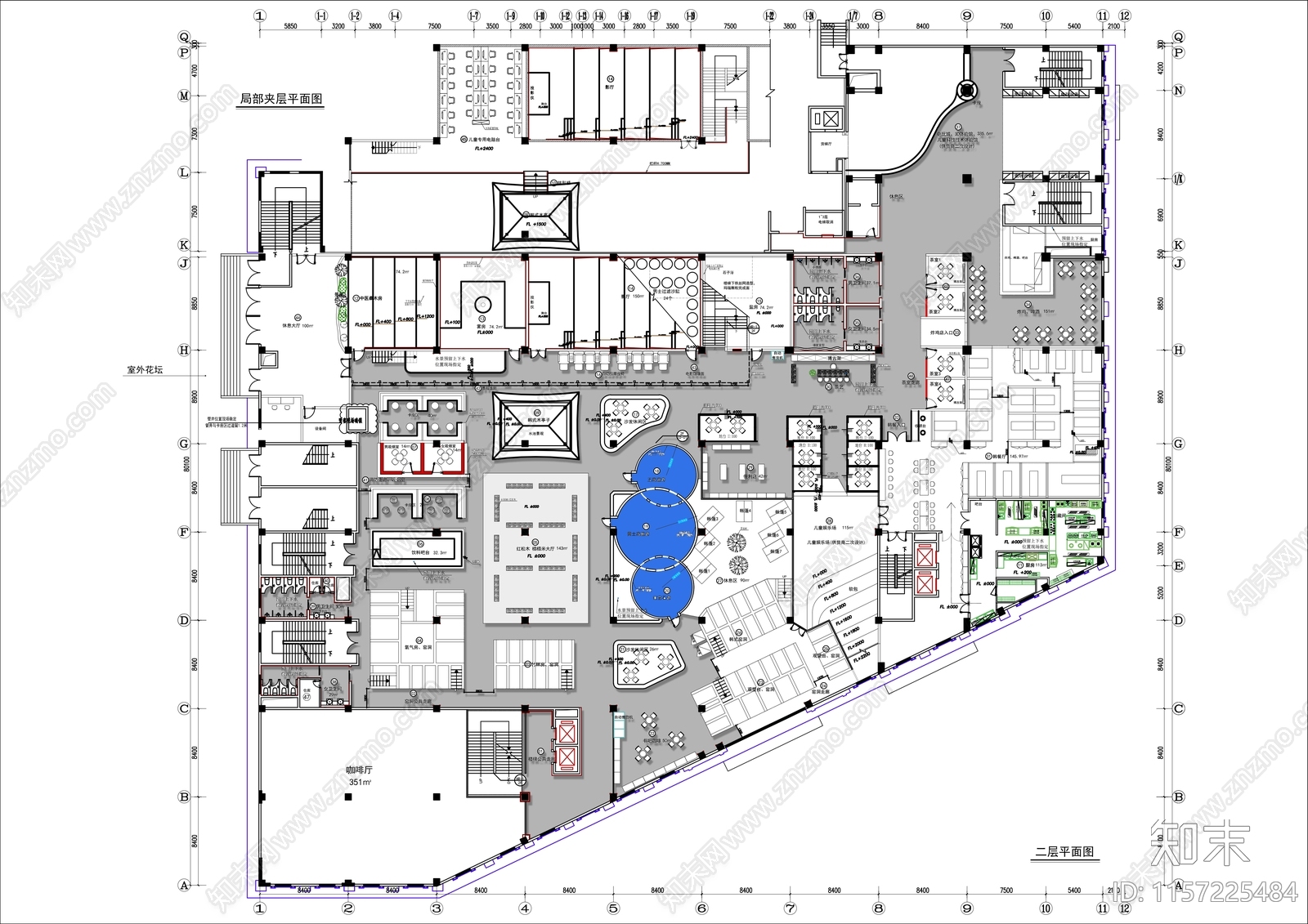 4000㎡国际高端洗浴中心平面布置图施工图下载【ID:1157225484】