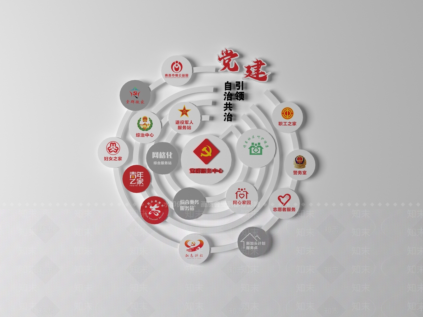 现代党建文化宣传墙3D模型下载【ID:1157225516】