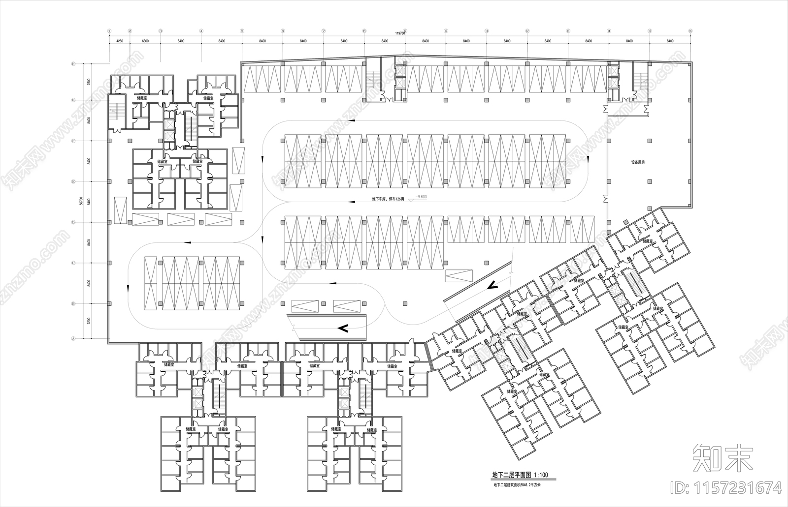 住宅地下车库平面图施工图下载【ID:1157231674】