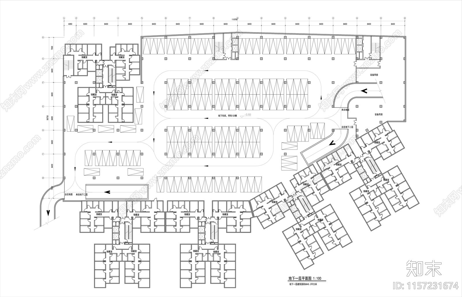 住宅地下车库平面图施工图下载【ID:1157231674】