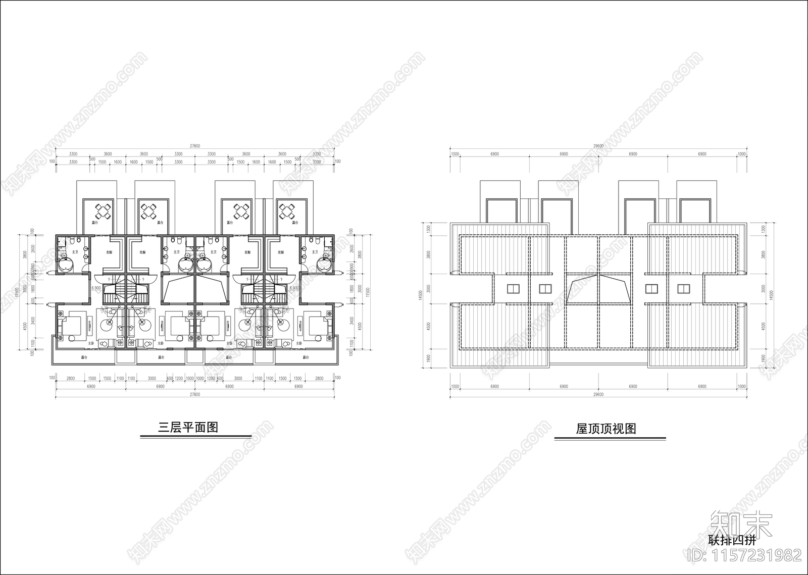 联排别墅平面图施工图下载【ID:1157231982】