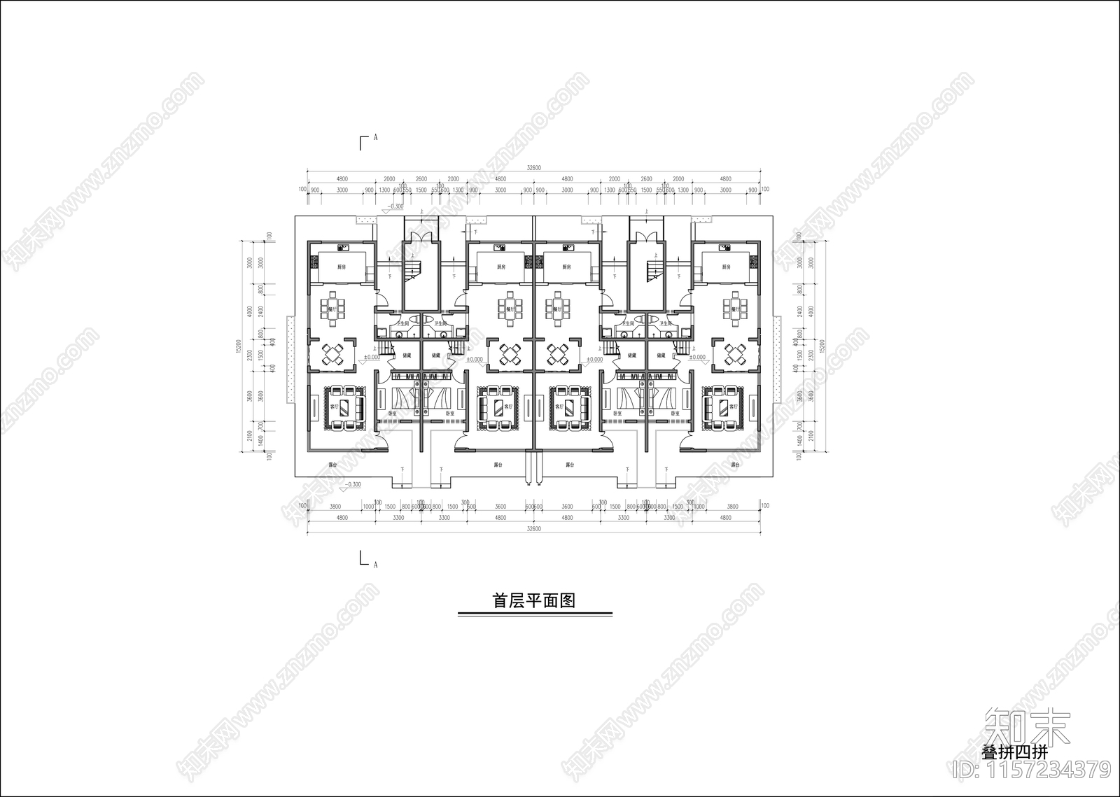 叠拼户型平面图施工图下载【ID:1157234379】