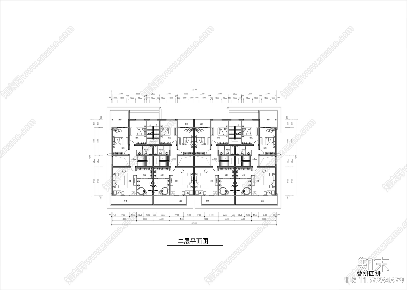 叠拼户型平面图施工图下载【ID:1157234379】