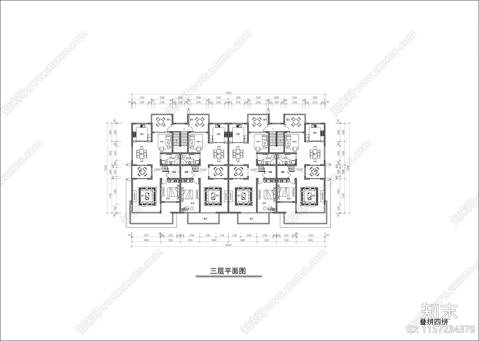 叠拼户型平面图施工图下载【ID:1157234379】