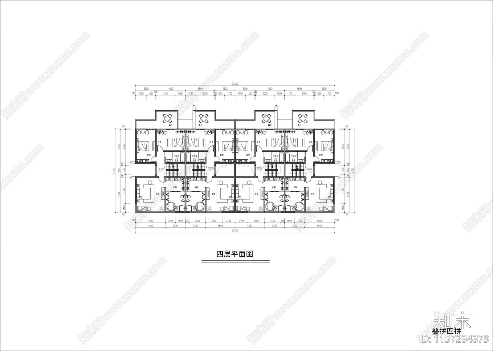 叠拼户型平面图施工图下载【ID:1157234379】