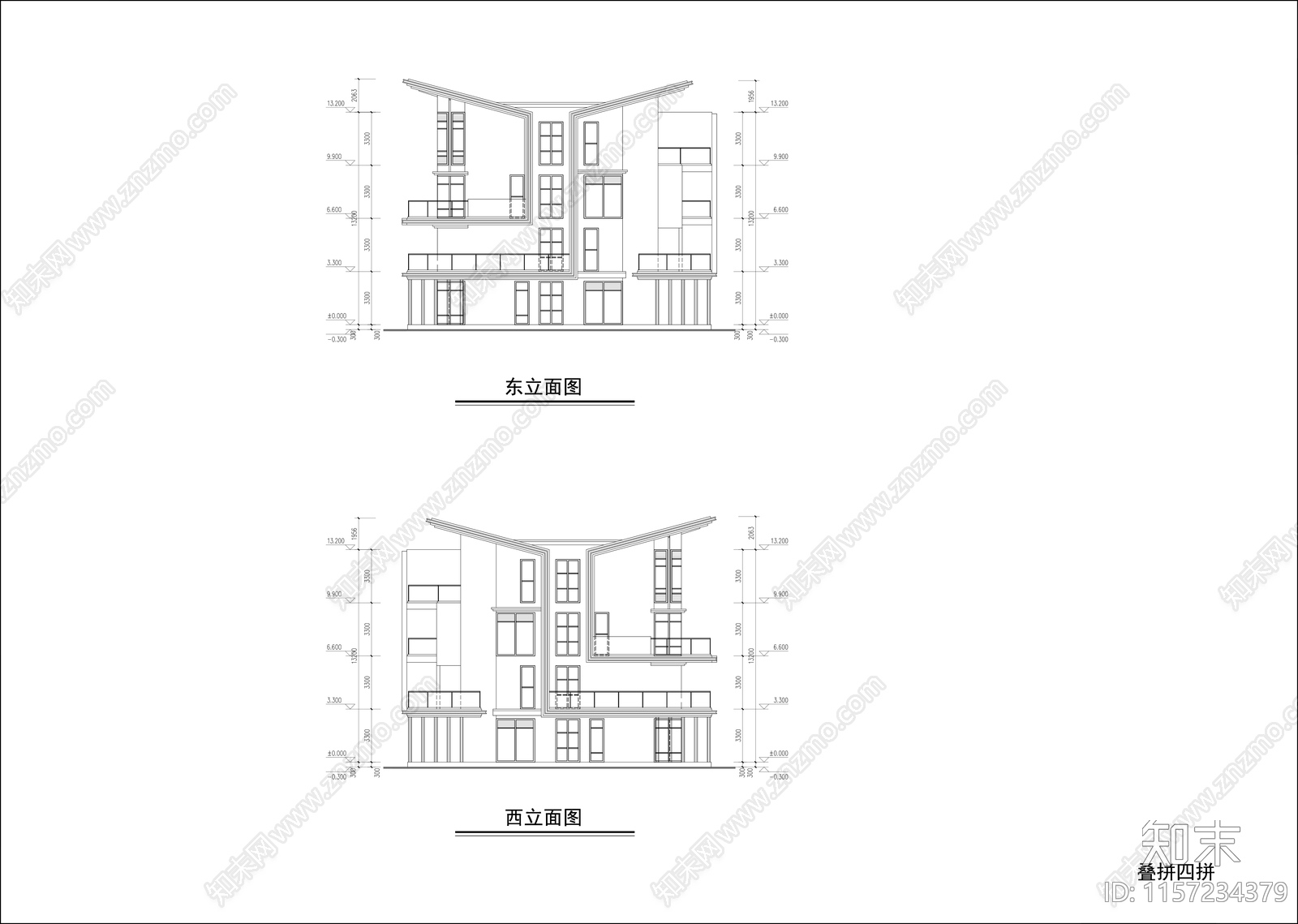 叠拼户型平面图施工图下载【ID:1157234379】