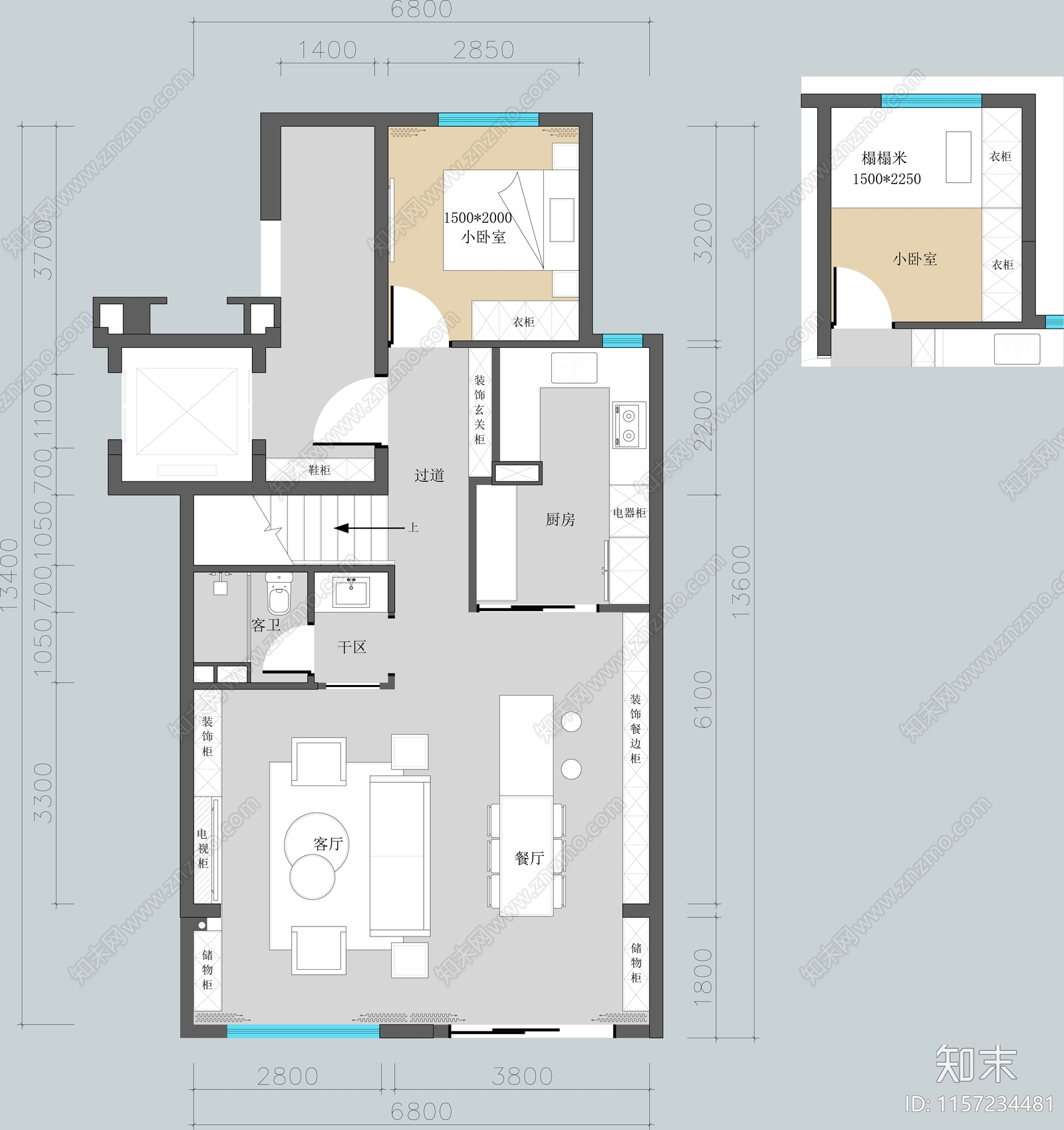 叠加别墅平面布置图施工图下载【ID:1157234481】