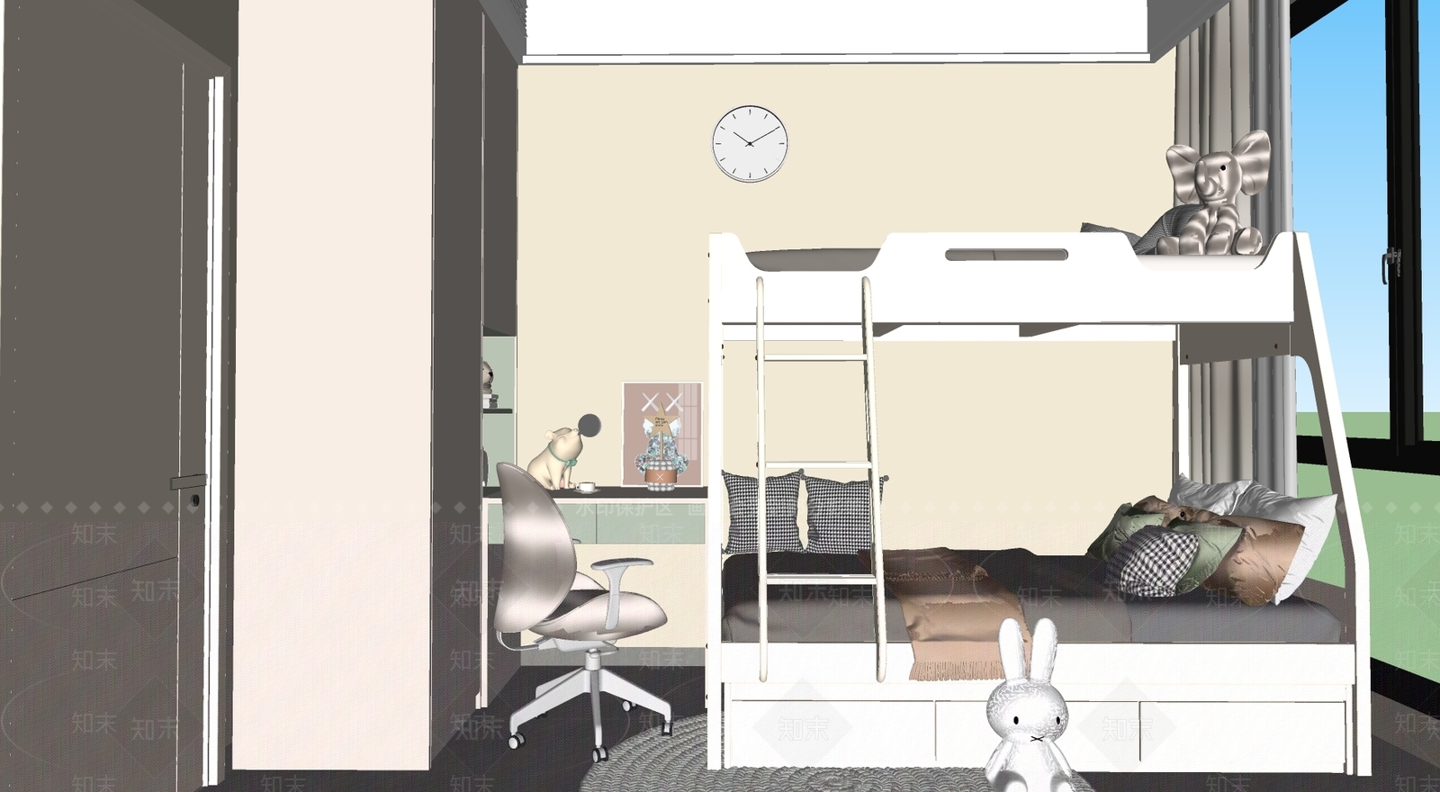 现代儿童房SU模型下载【ID:1157234502】