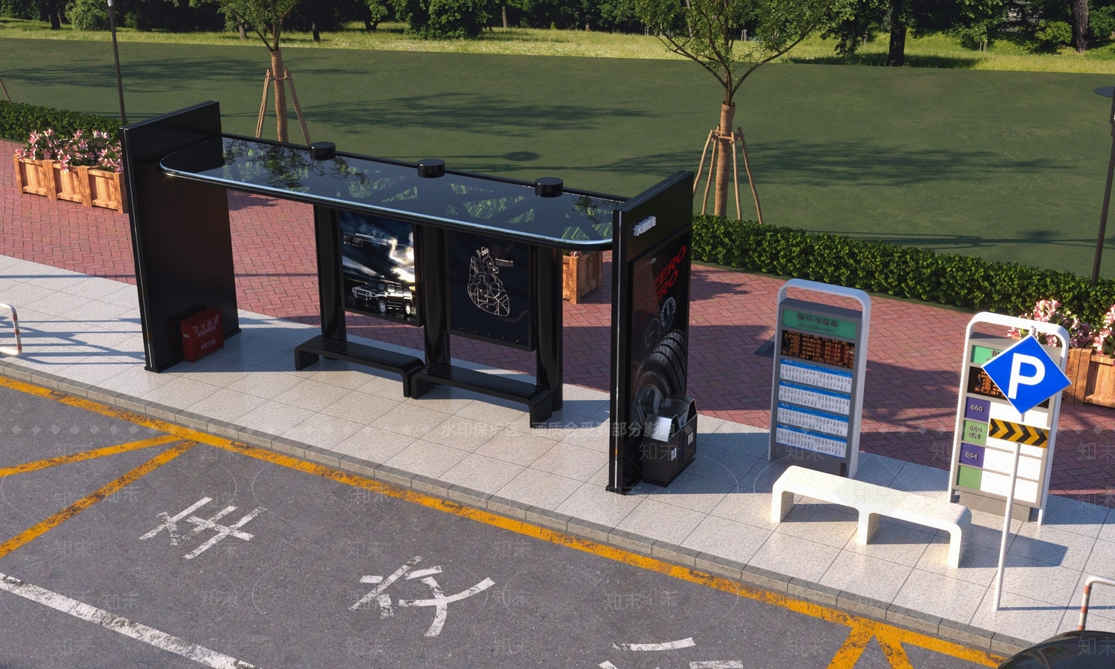 现代公交车站3D模型下载【ID:1157236445】