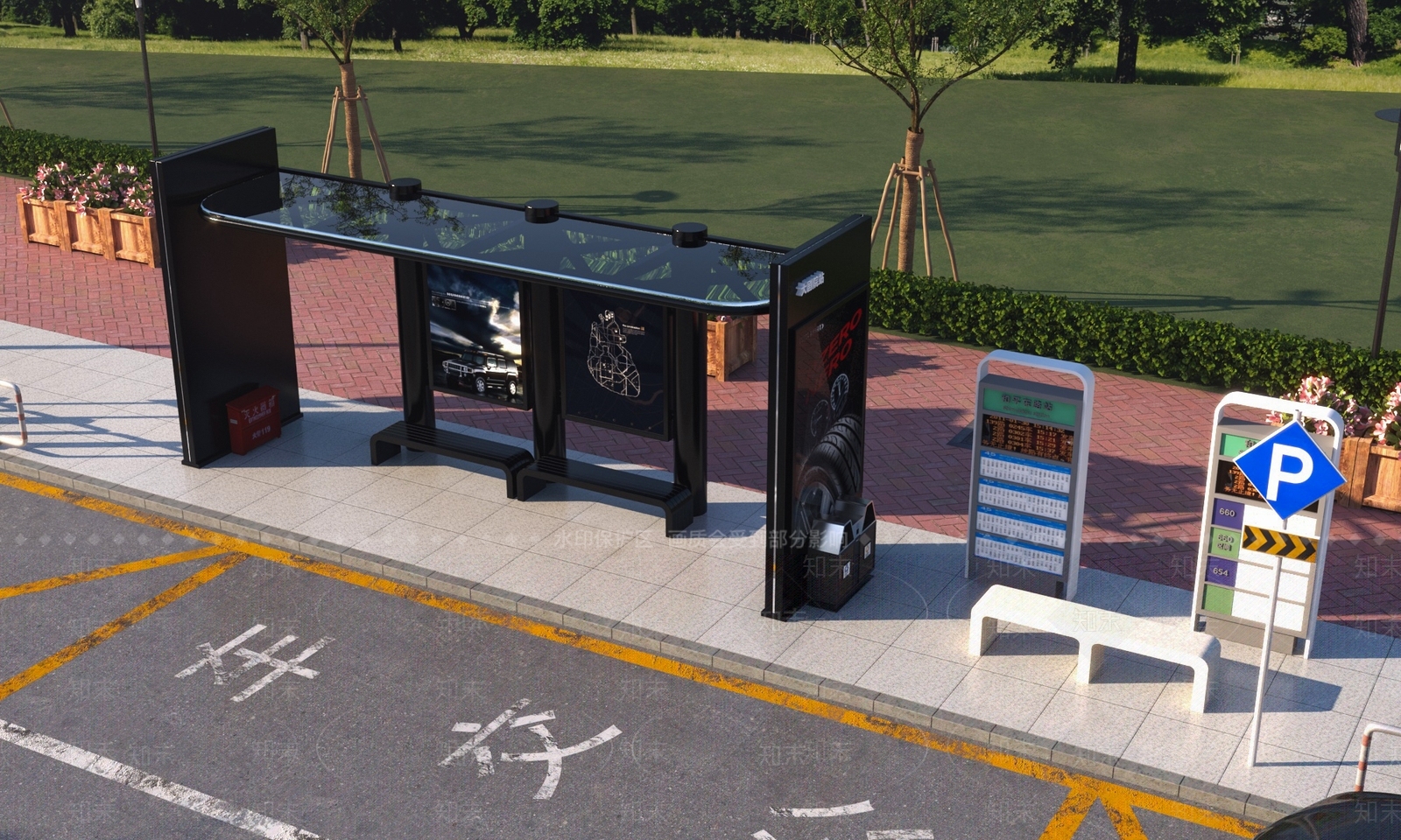 现代公交车站SU模型下载【ID:1157236553】