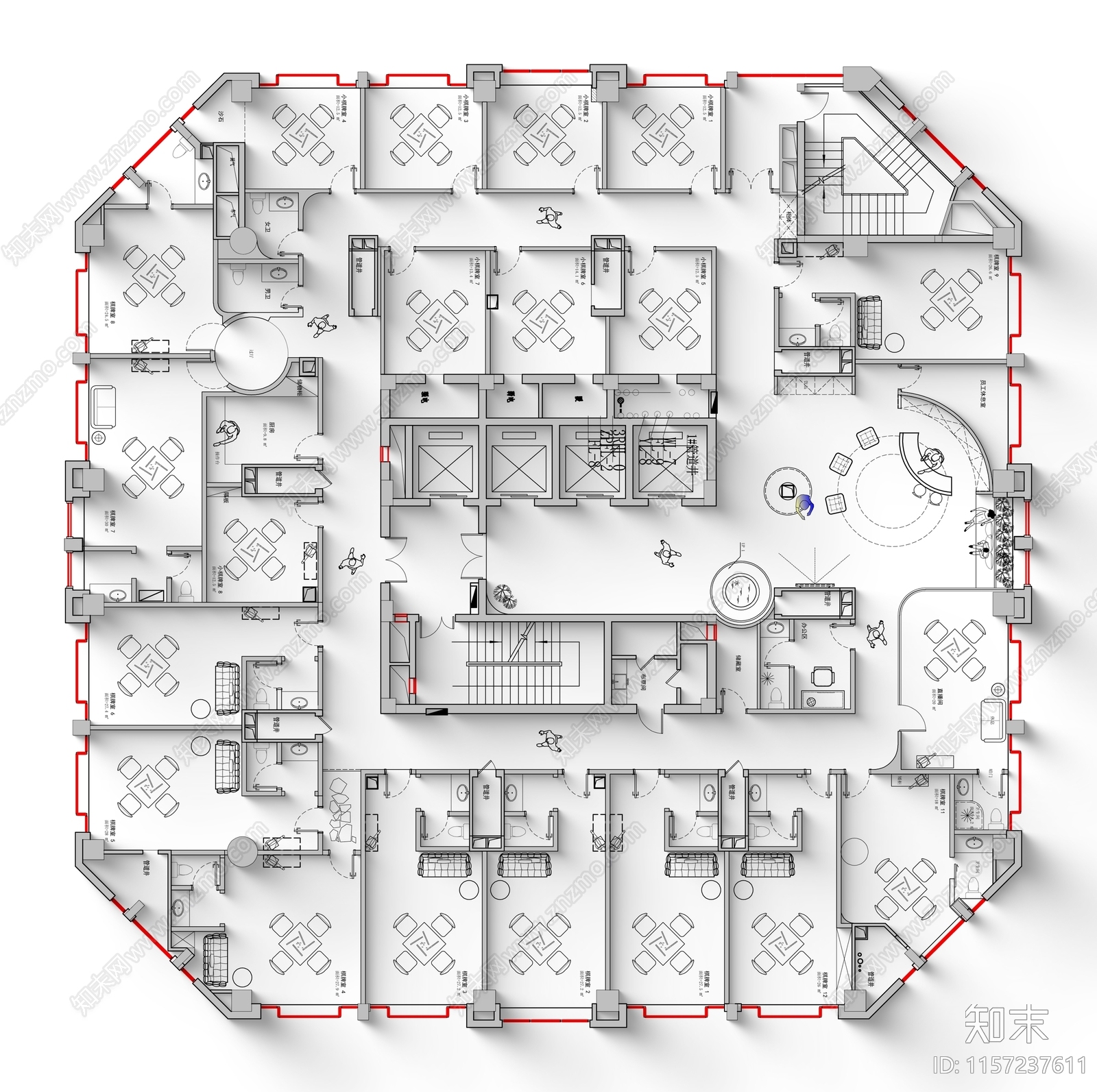 棋牌室平面布置图施工图下载【ID:1157237611】