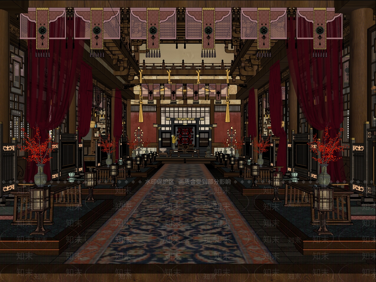 中式秦汉宴会厅SU模型下载【ID:1157238363】