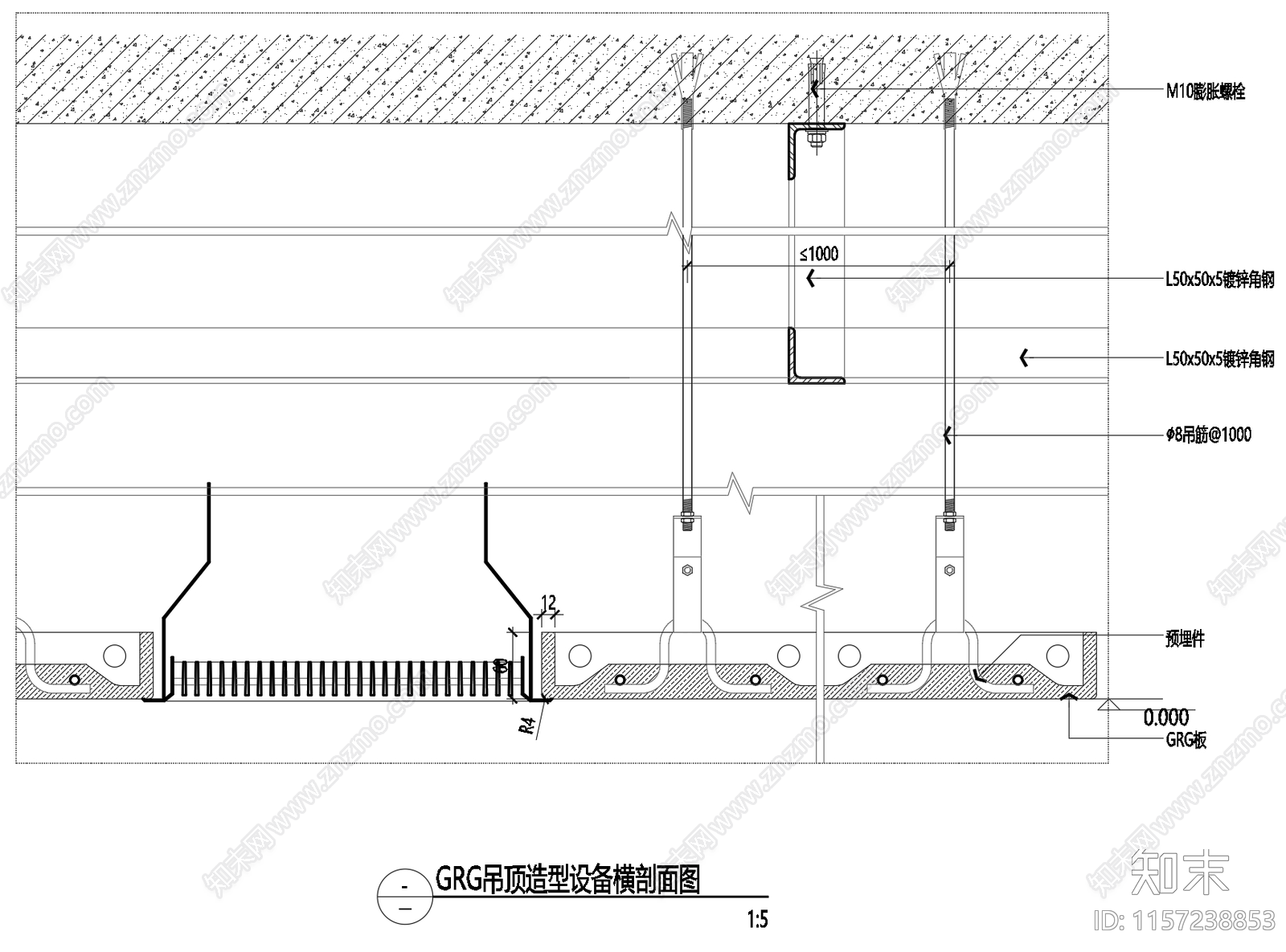 GRG吊顶顶面节点动态图块cad施工图下载【ID:1157238853】