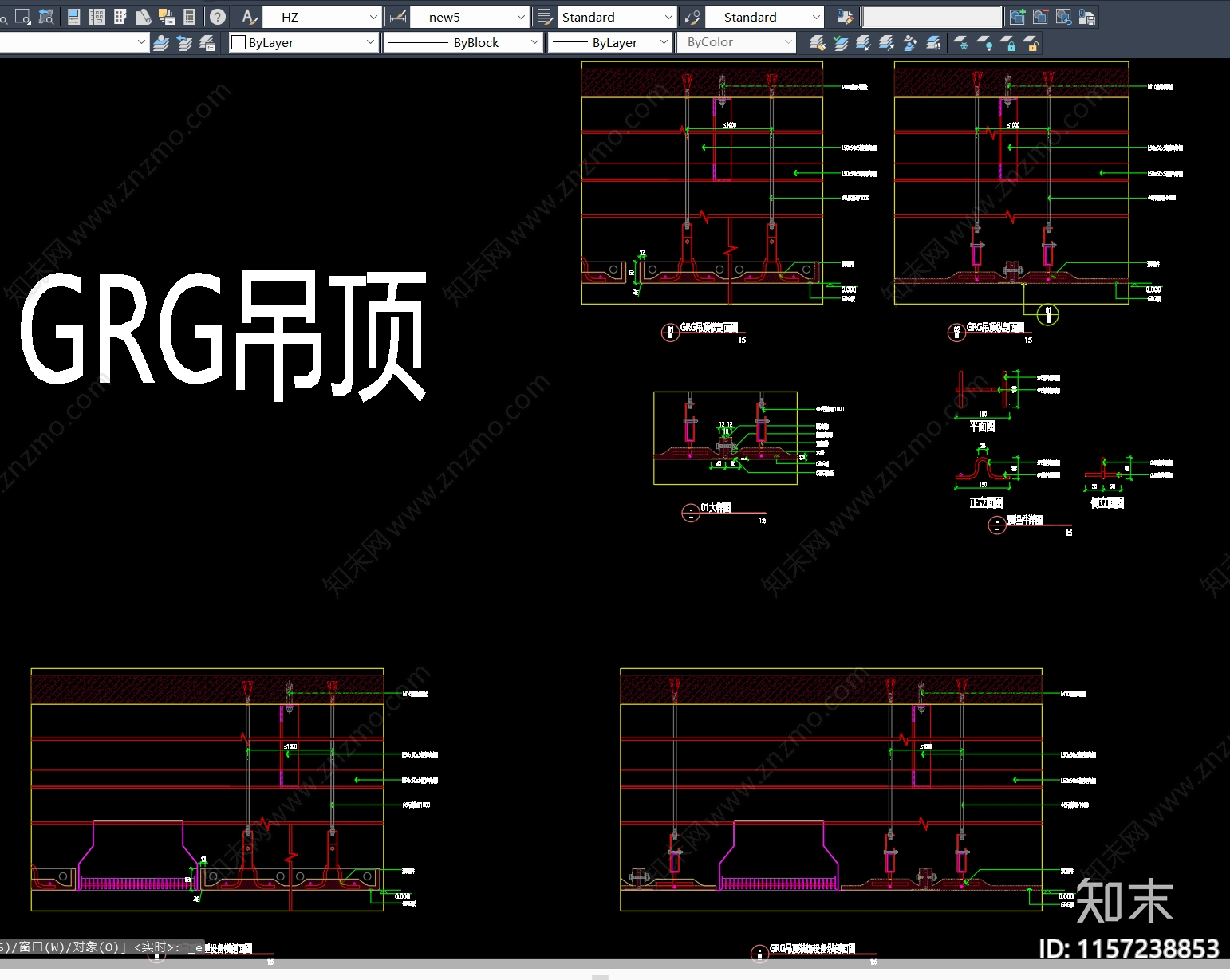 GRG吊顶顶面节点动态图块cad施工图下载【ID:1157238853】