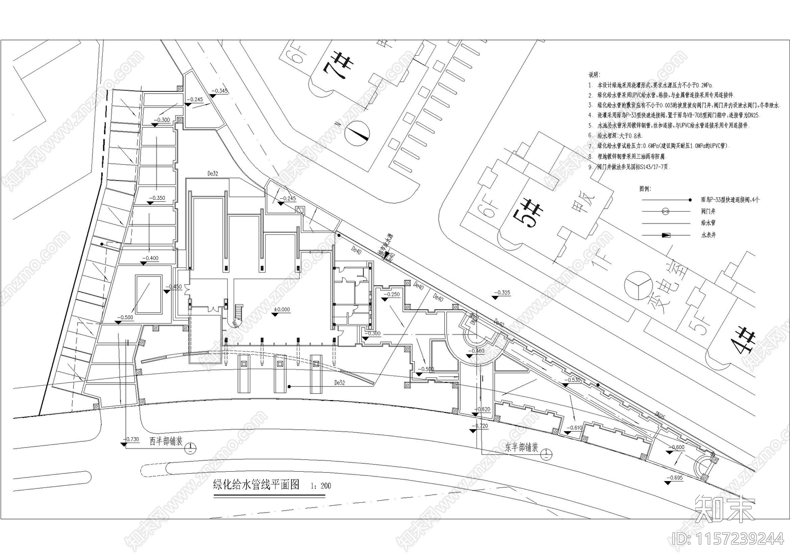 售楼处水景给排cad施工图下载【ID:1157239244】