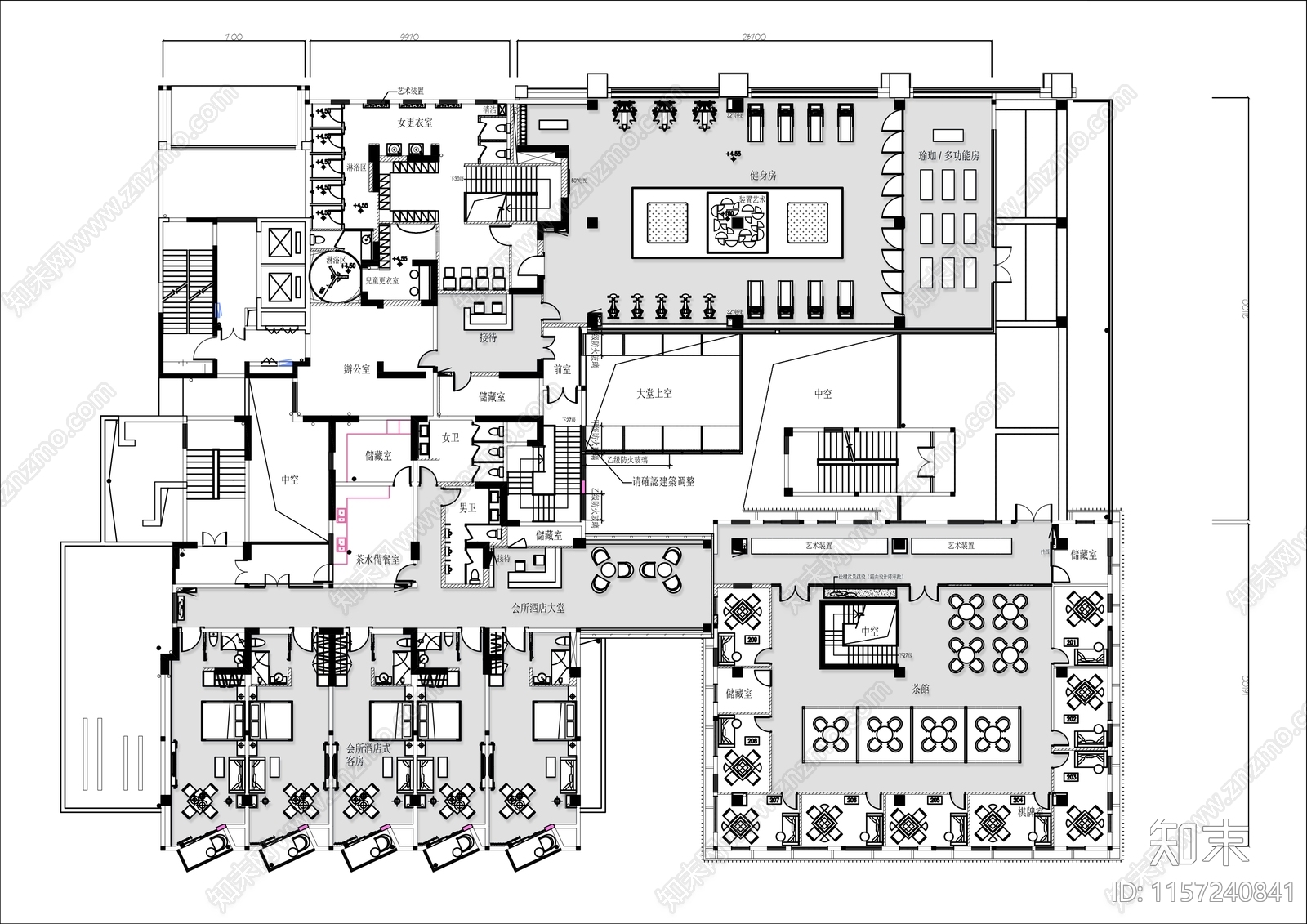 1200㎡民宿会所平面布置图施工图下载【ID:1157240841】