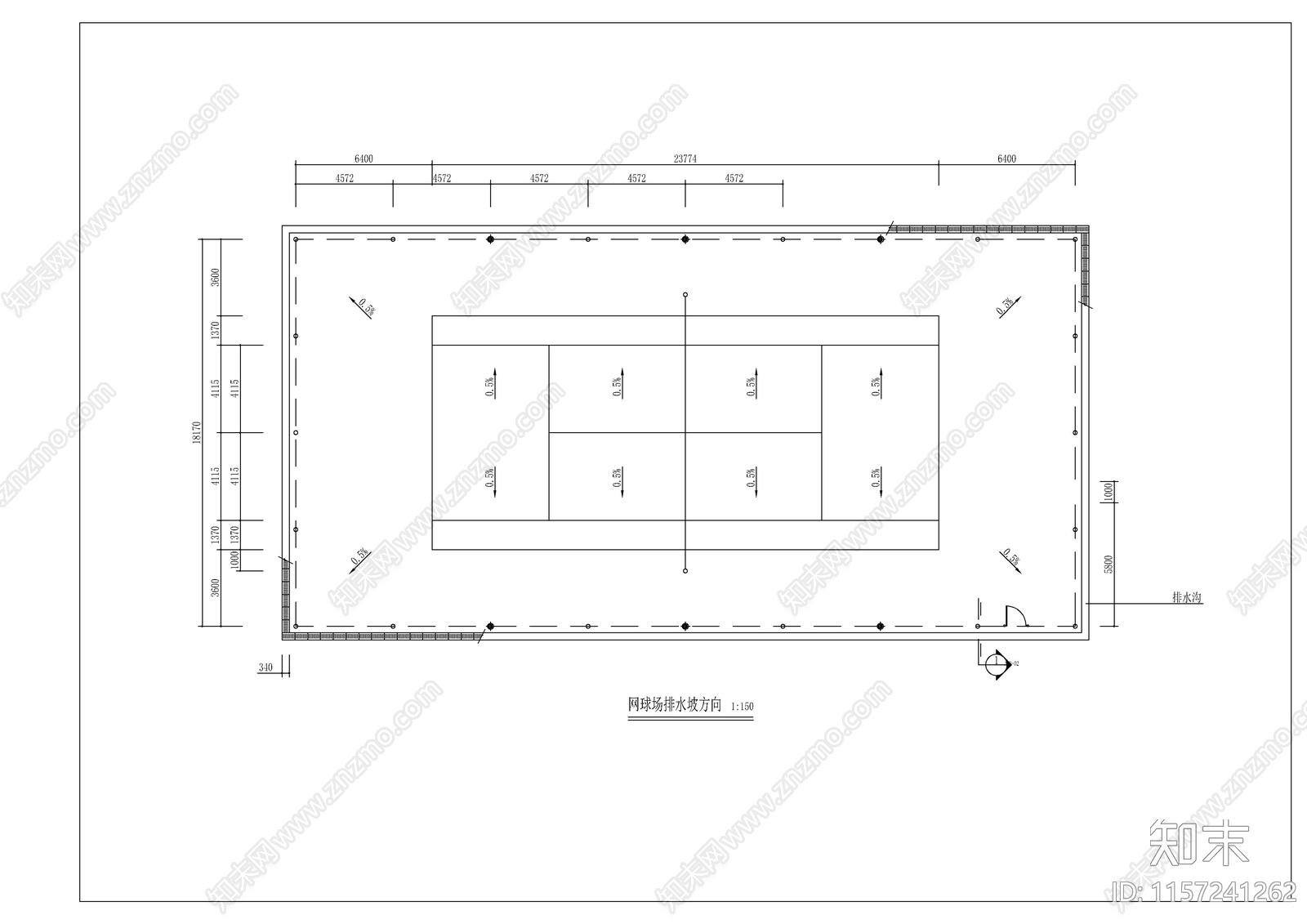 网球场cad施工图下载【ID:1157241262】