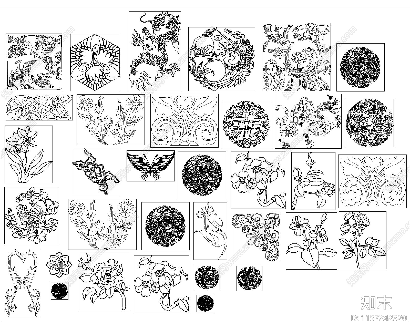 中式装饰图案集cad施工图下载【ID:1157242320】