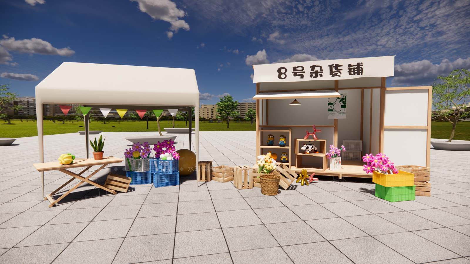 现代集市摊位SU模型下载【ID:1157246603】
