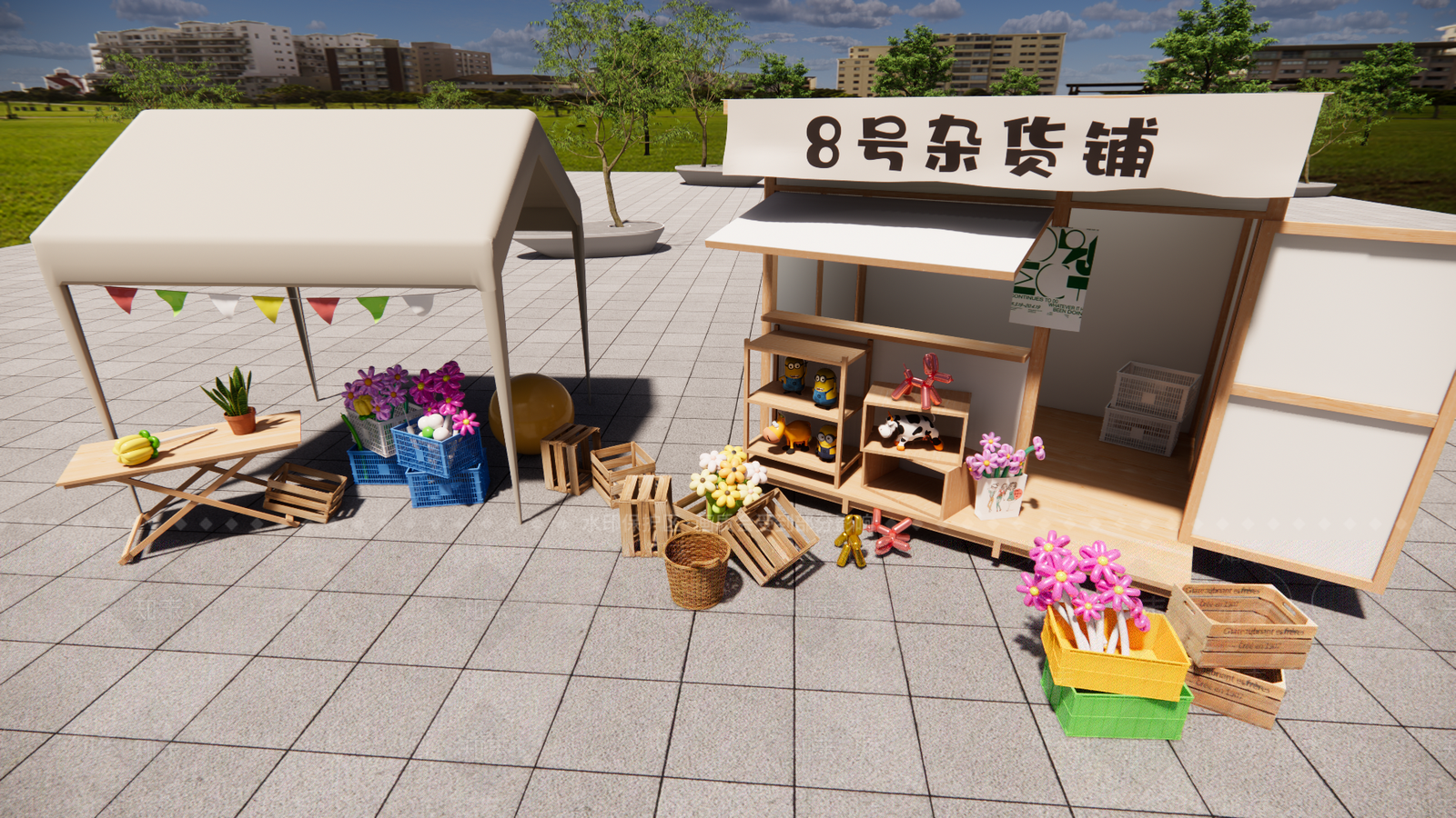 现代集市摊位SU模型下载【ID:1157246603】