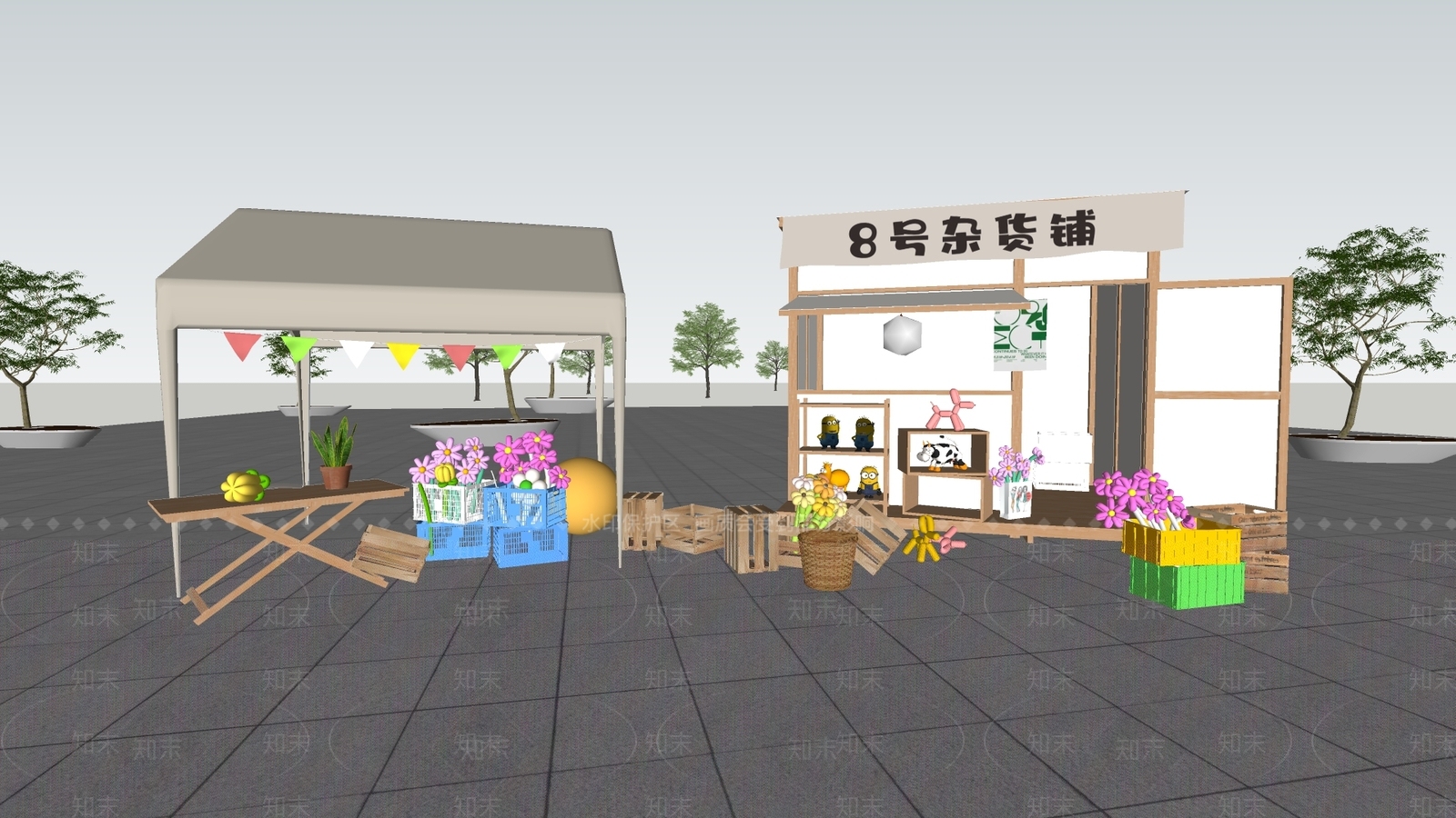 现代集市摊位SU模型下载【ID:1157246603】