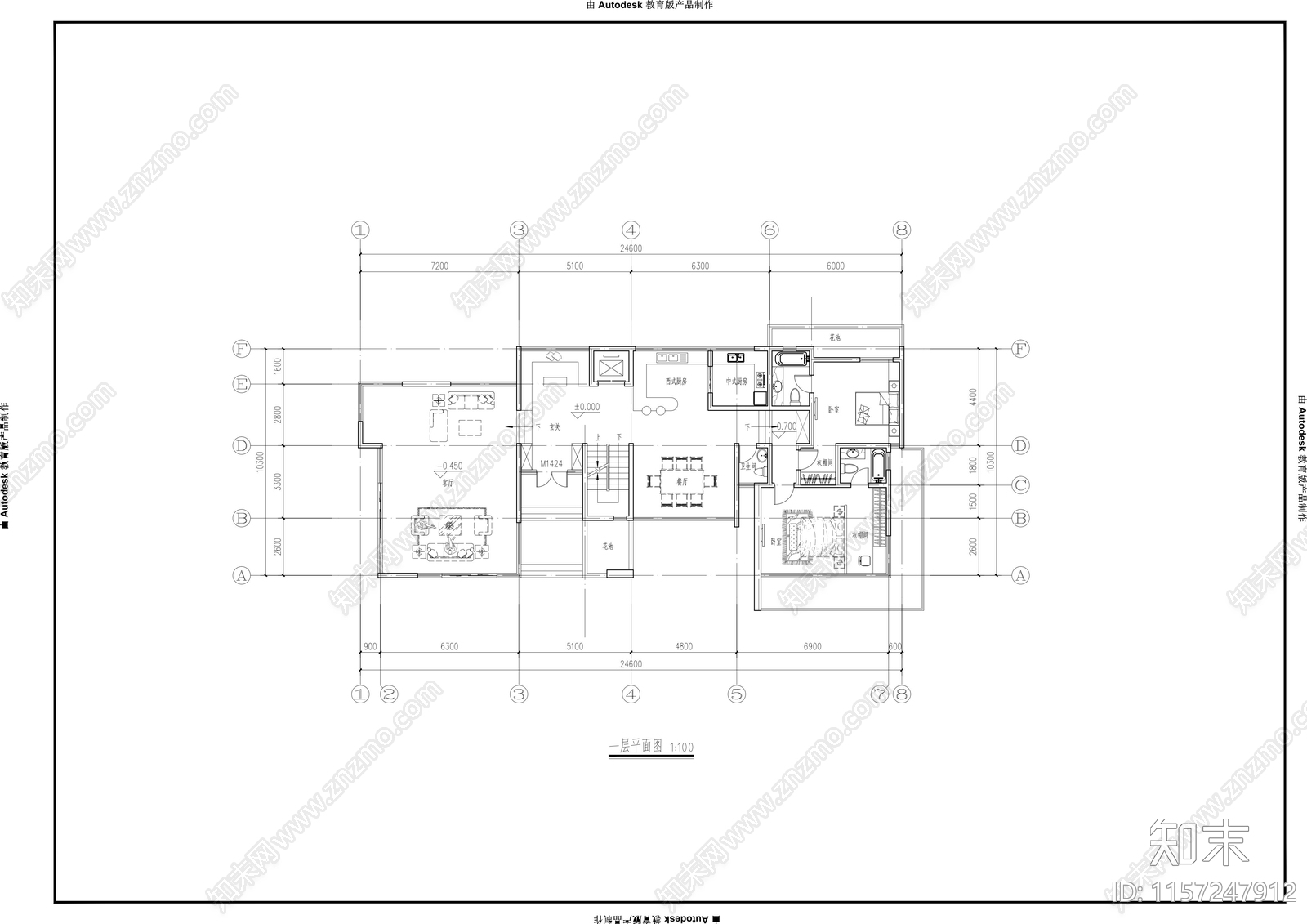 24x10m二层现代风格别墅cad施工图下载【ID:1157247912】