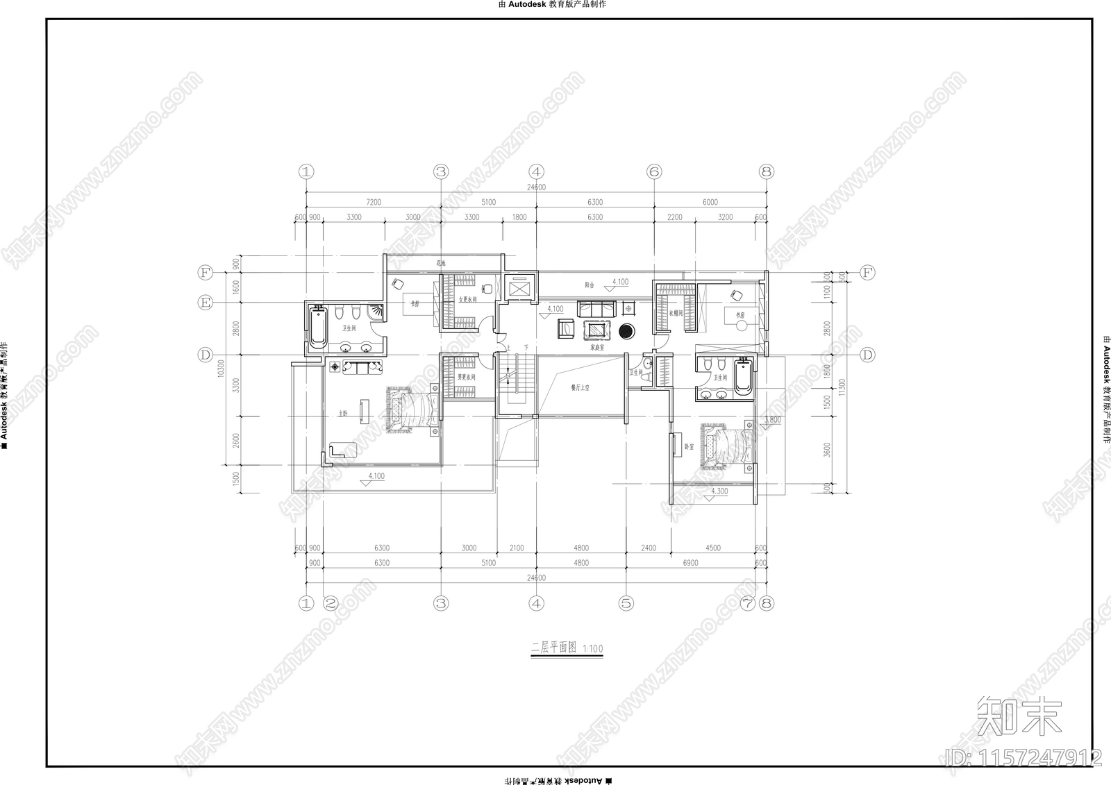 24x10m二层现代风格别墅cad施工图下载【ID:1157247912】