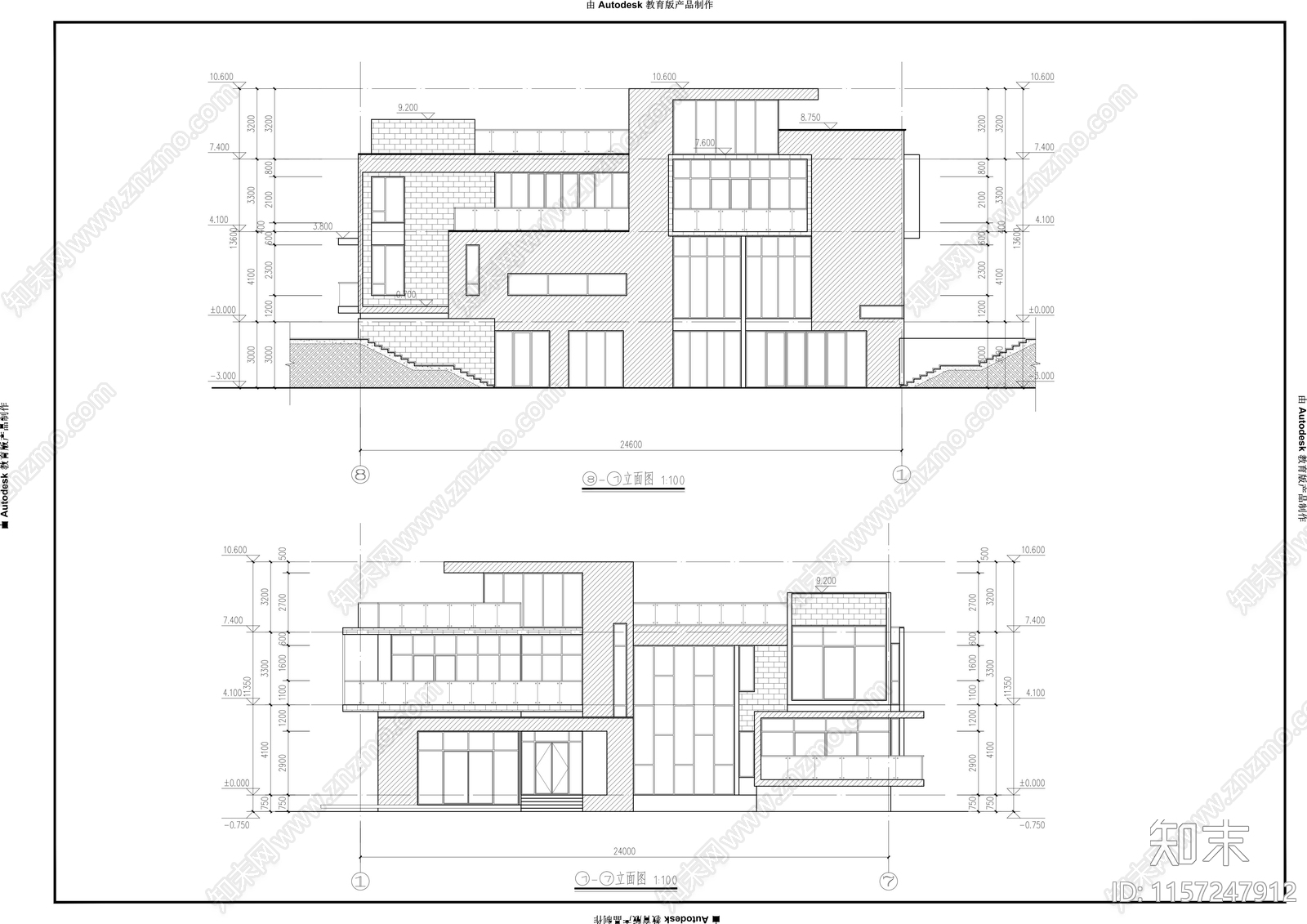 24x10m二层现代风格别墅cad施工图下载【ID:1157247912】