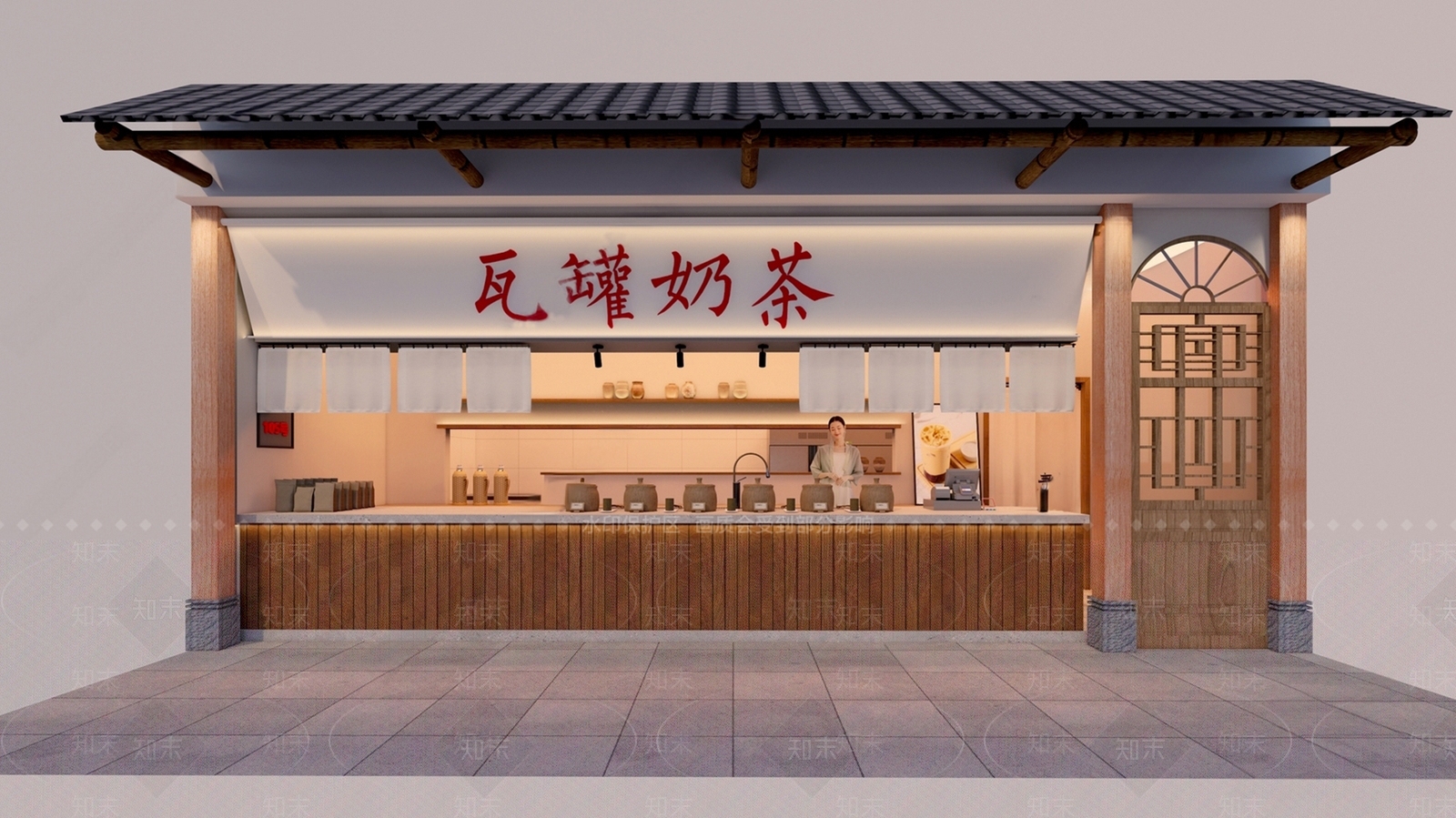 新中式瓦罐奶茶店门头门面3D模型下载【ID:1157435631】