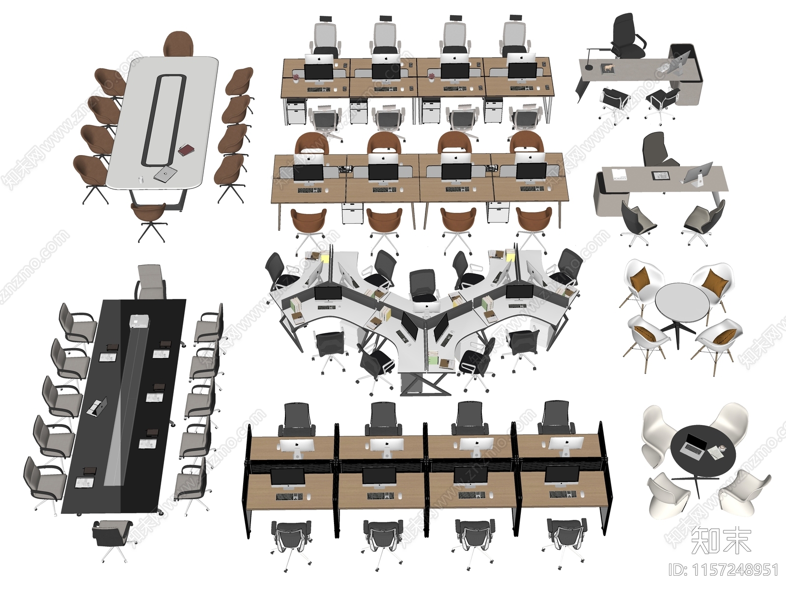 现代办公桌椅组合SU模型下载【ID:1157248951】