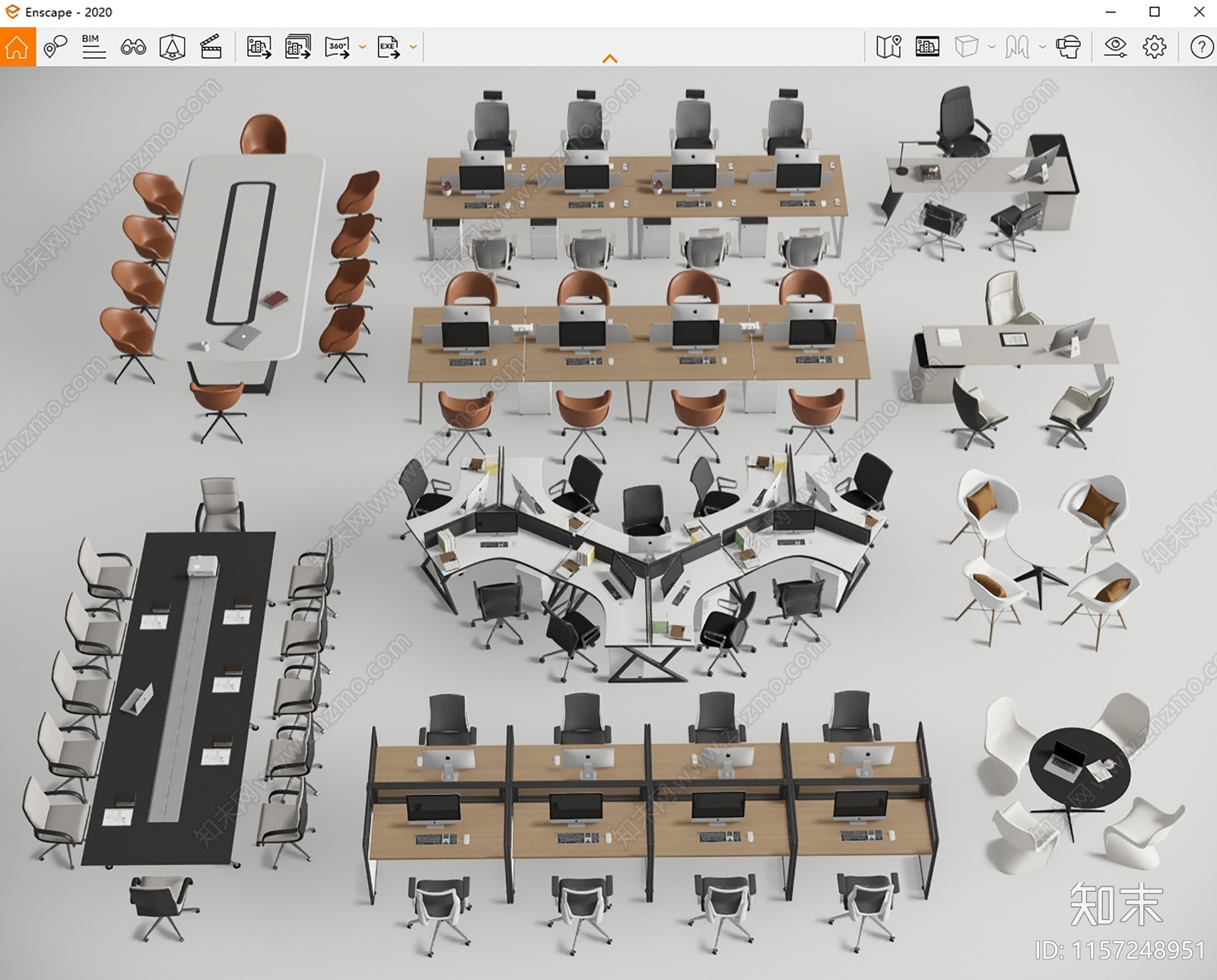 现代办公桌椅组合SU模型下载【ID:1157248951】
