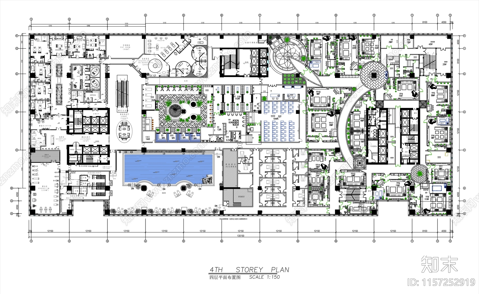 五星级酒店8000㎡综合娱乐会所平面方案施工图下载【ID:1157252919】